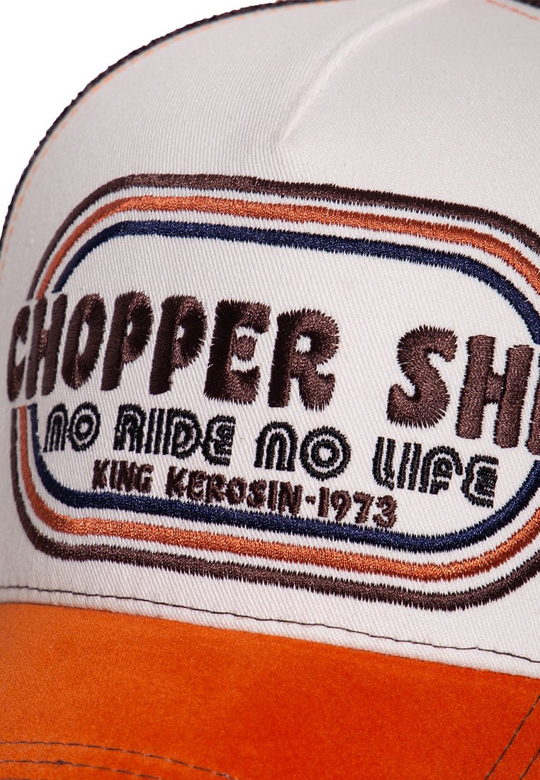 Coole Trucker Cap mit Front - Stickerei und Schirm in Samt - Optik «No Ride No Life» Trucker Cap von King Kerosin