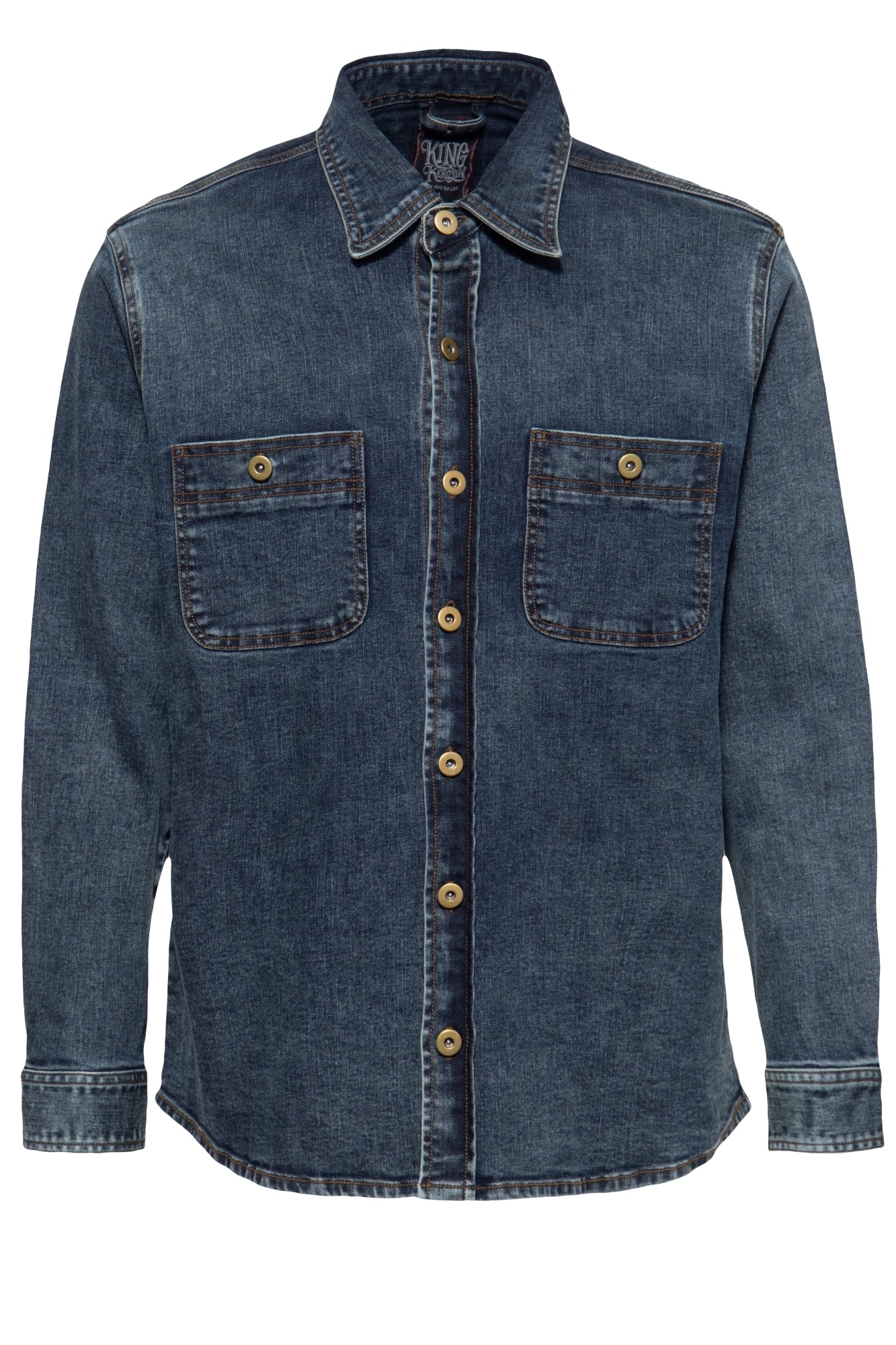 King Kerosin - Denim Workwear Hemd mit Waschungen und Stickerei