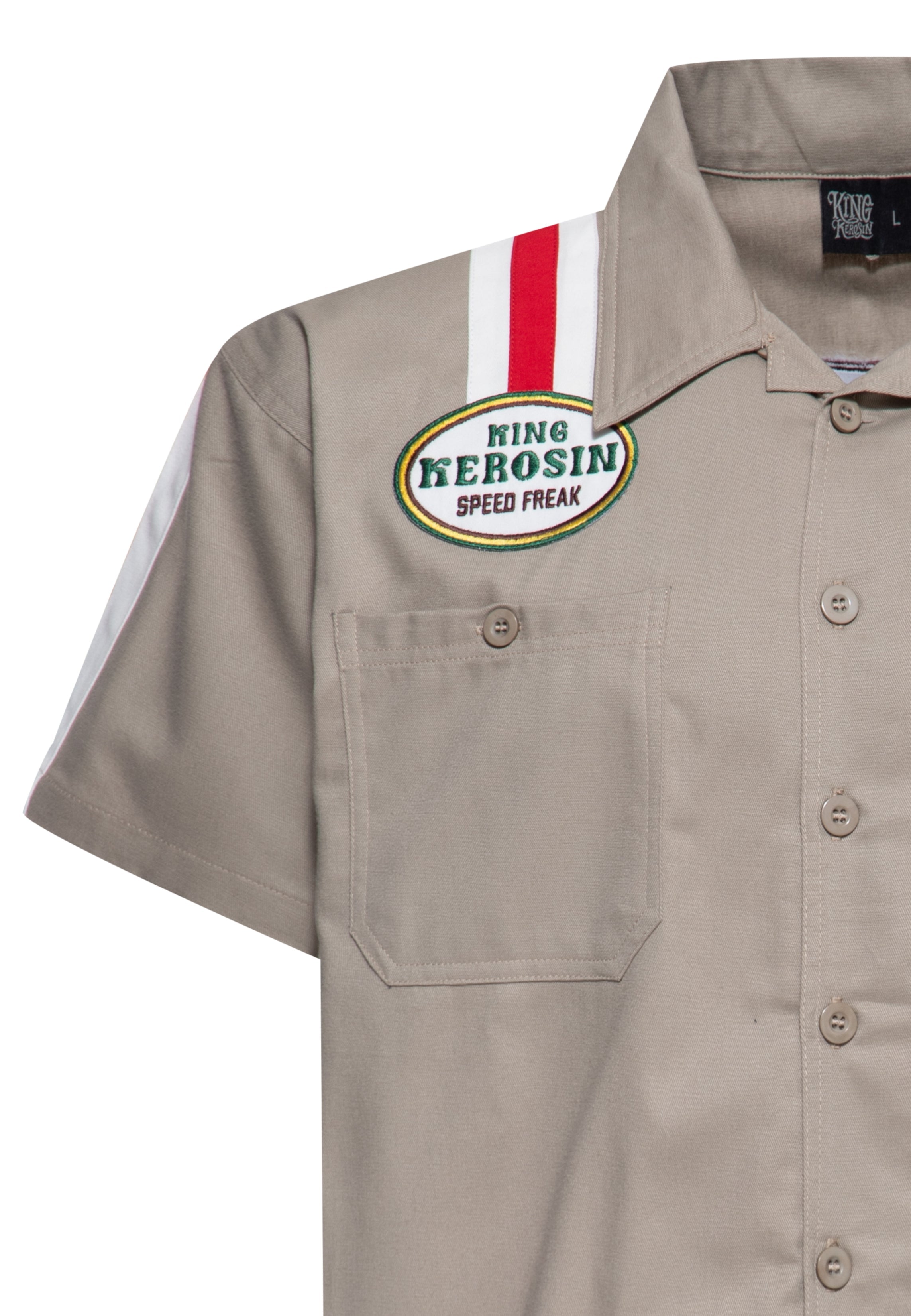 Dragstrip Hemd 'Fast As Fuck' in Khaki Hemden - Kurzarm von King Kerosin