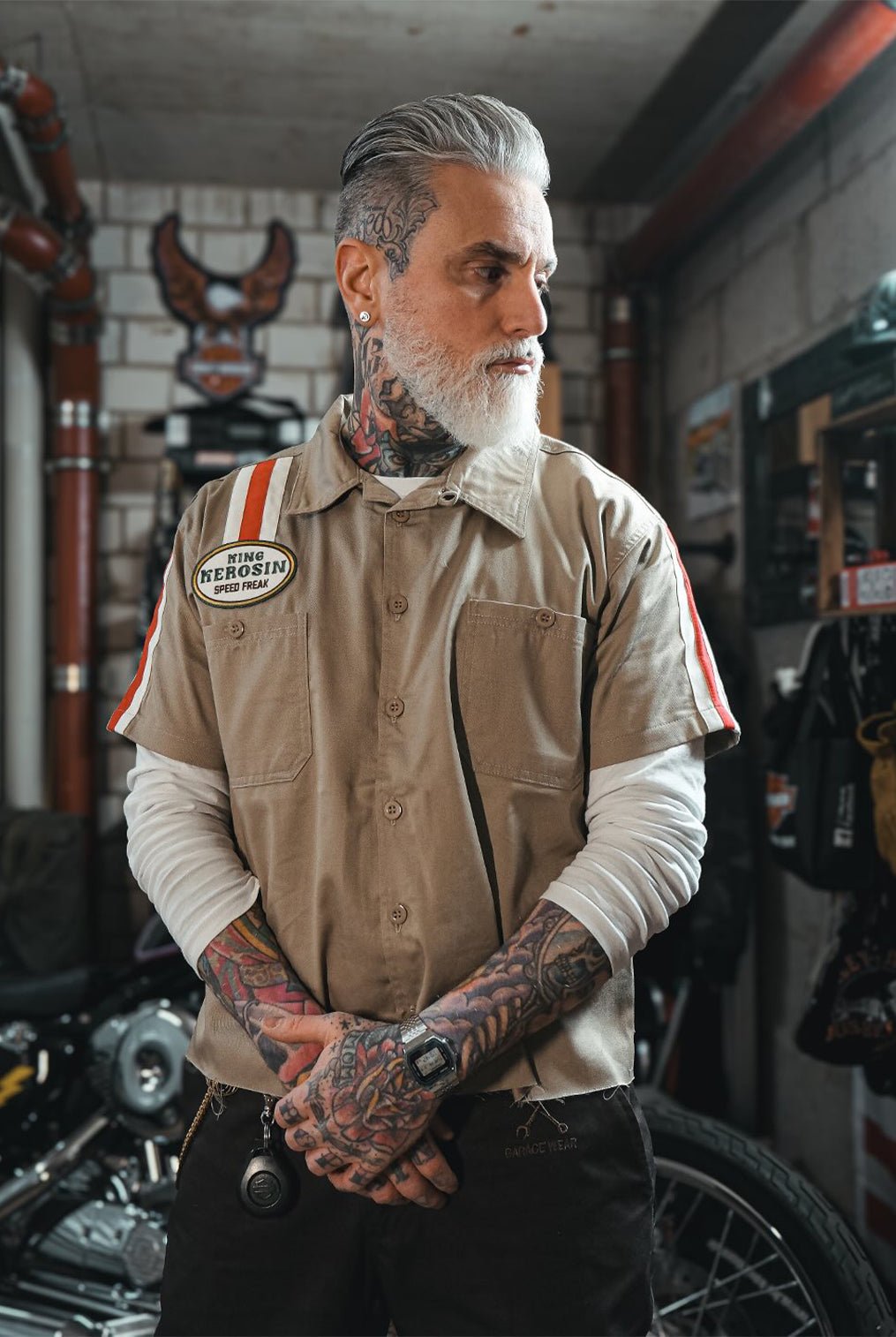 Dragstrip Hemd 'Fast As Fuck' in Khaki Hemden - Kurzarm von King Kerosin