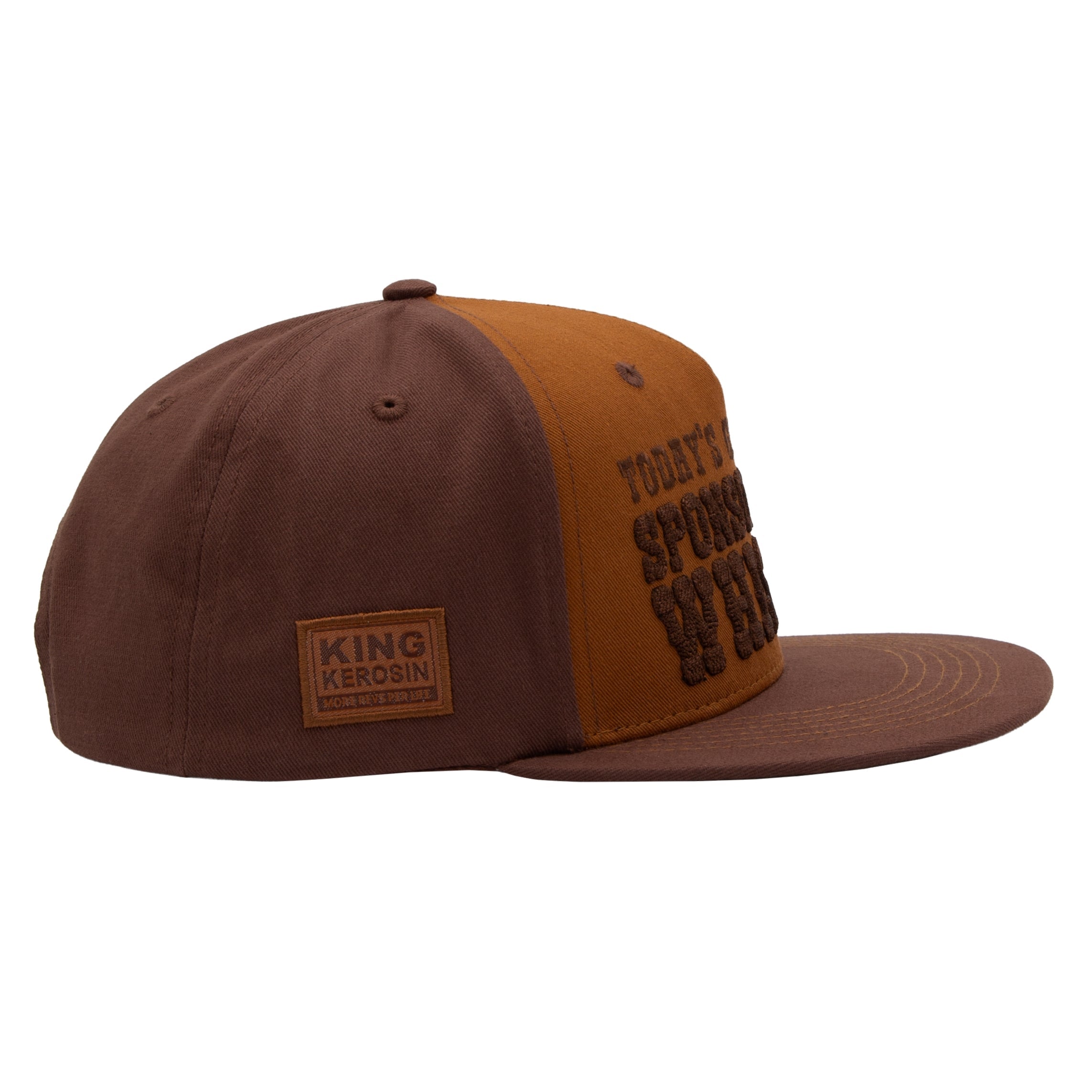 Flat Brim Cap 'Sponsored by Whiskey' in Braun Snapback Cap von King Kerosin