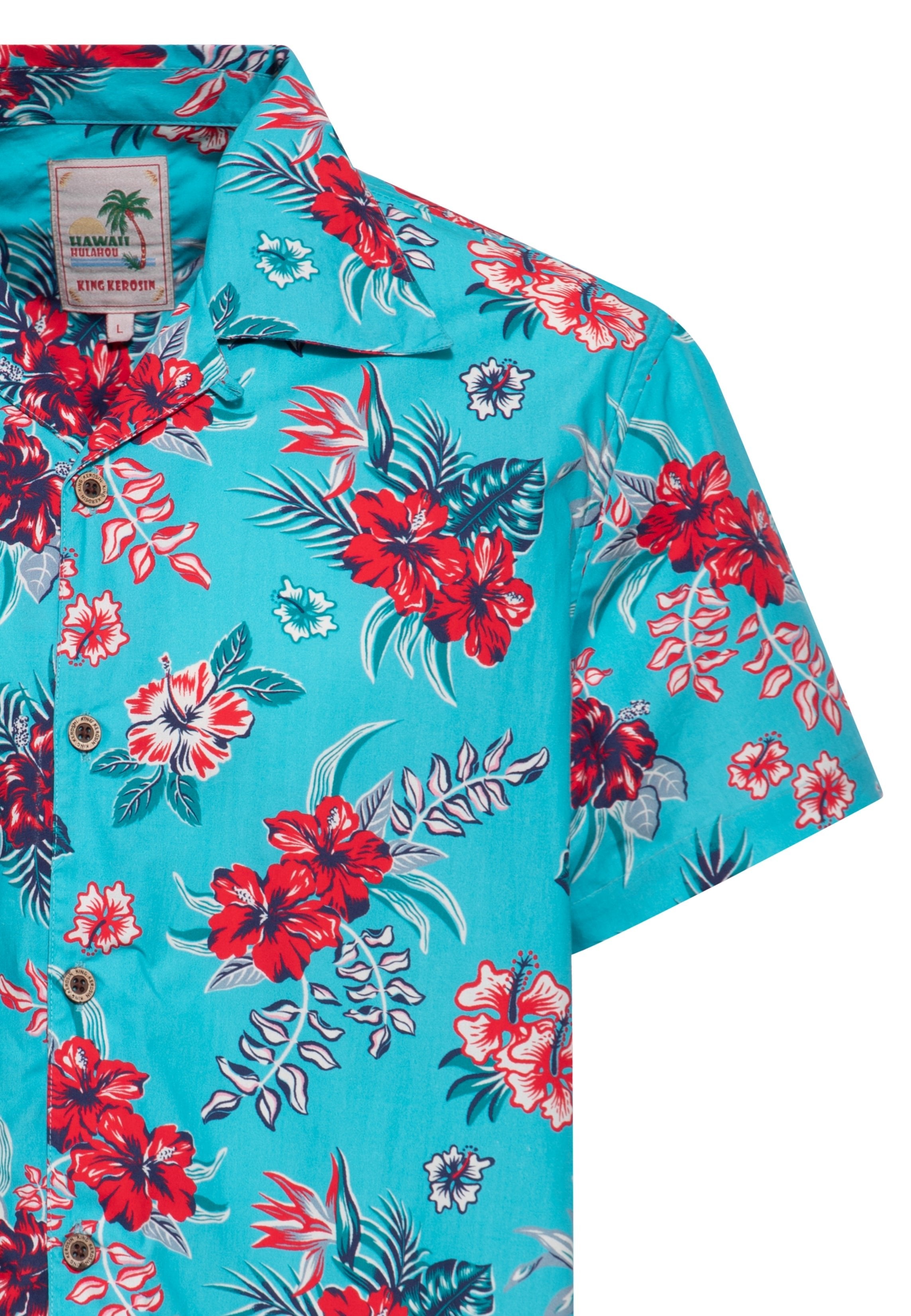 Hawaiihemd 'Hibiscus' in Blau Hemden - Kurzarm von King Kerosin