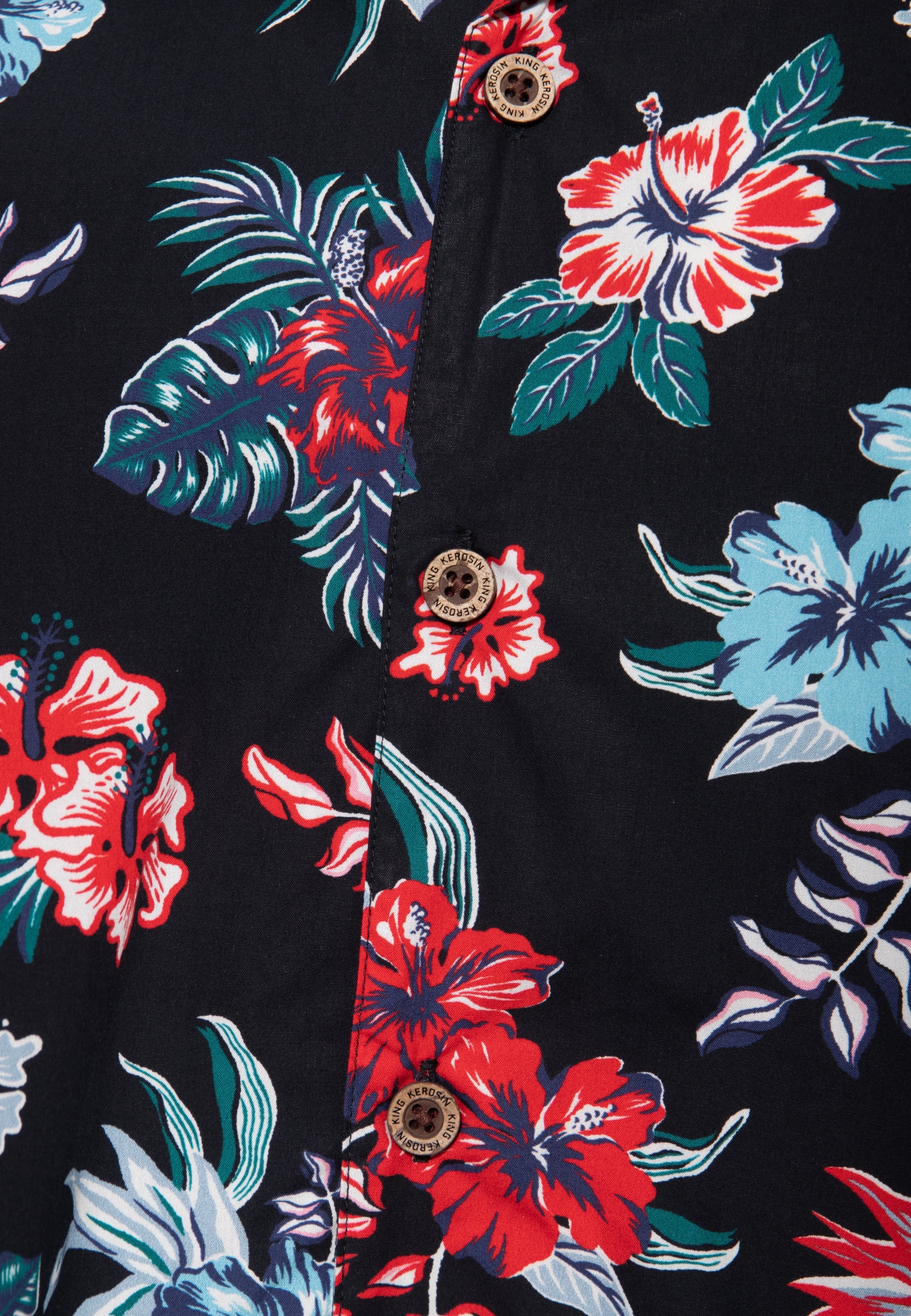 Hawaiihemd 'Hibiscus' in Schwarz Hemden - Kurzarm von King Kerosin