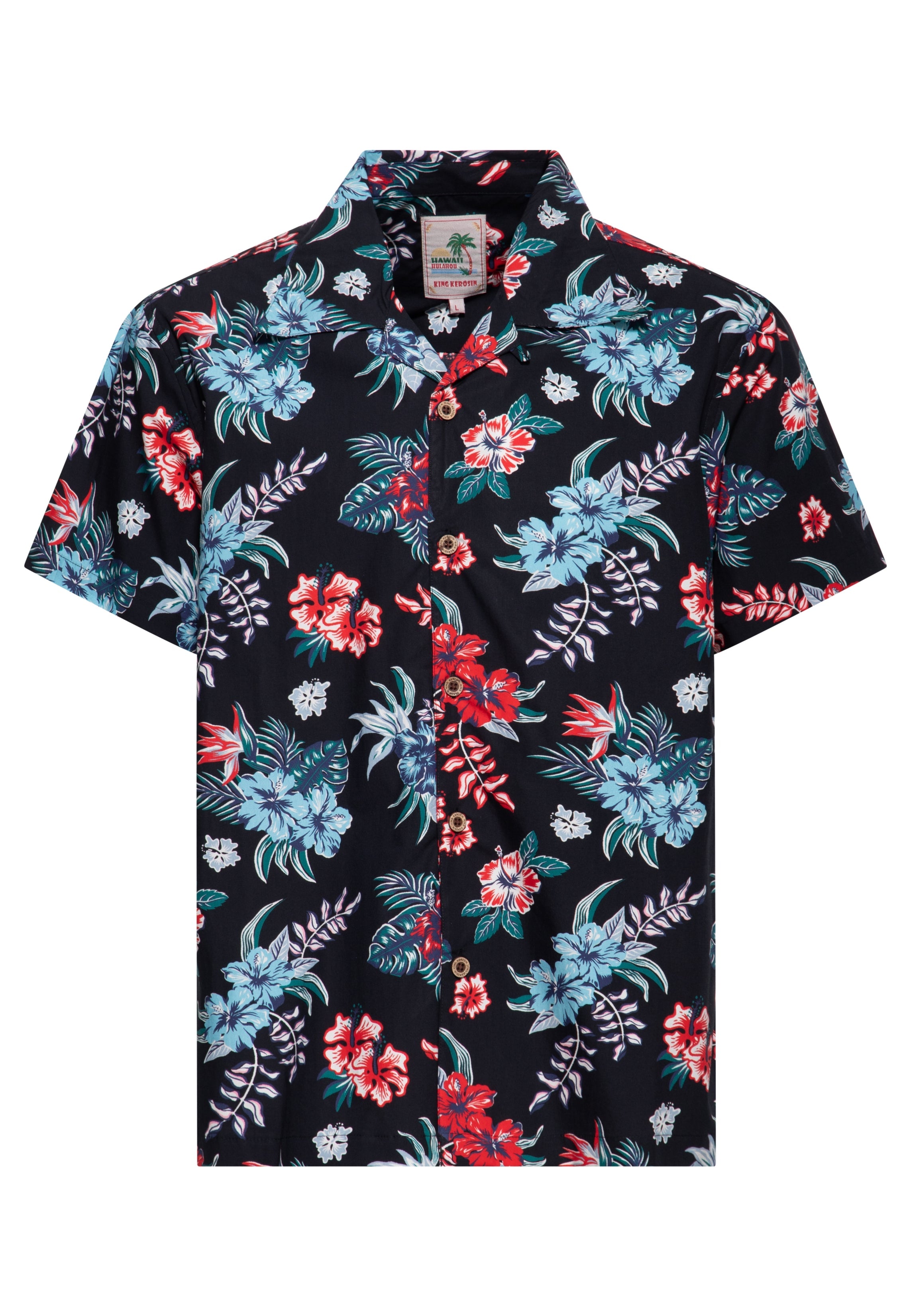 Hawaiihemd 'Hibiscus' in Schwarz Hemden - Kurzarm von King Kerosin