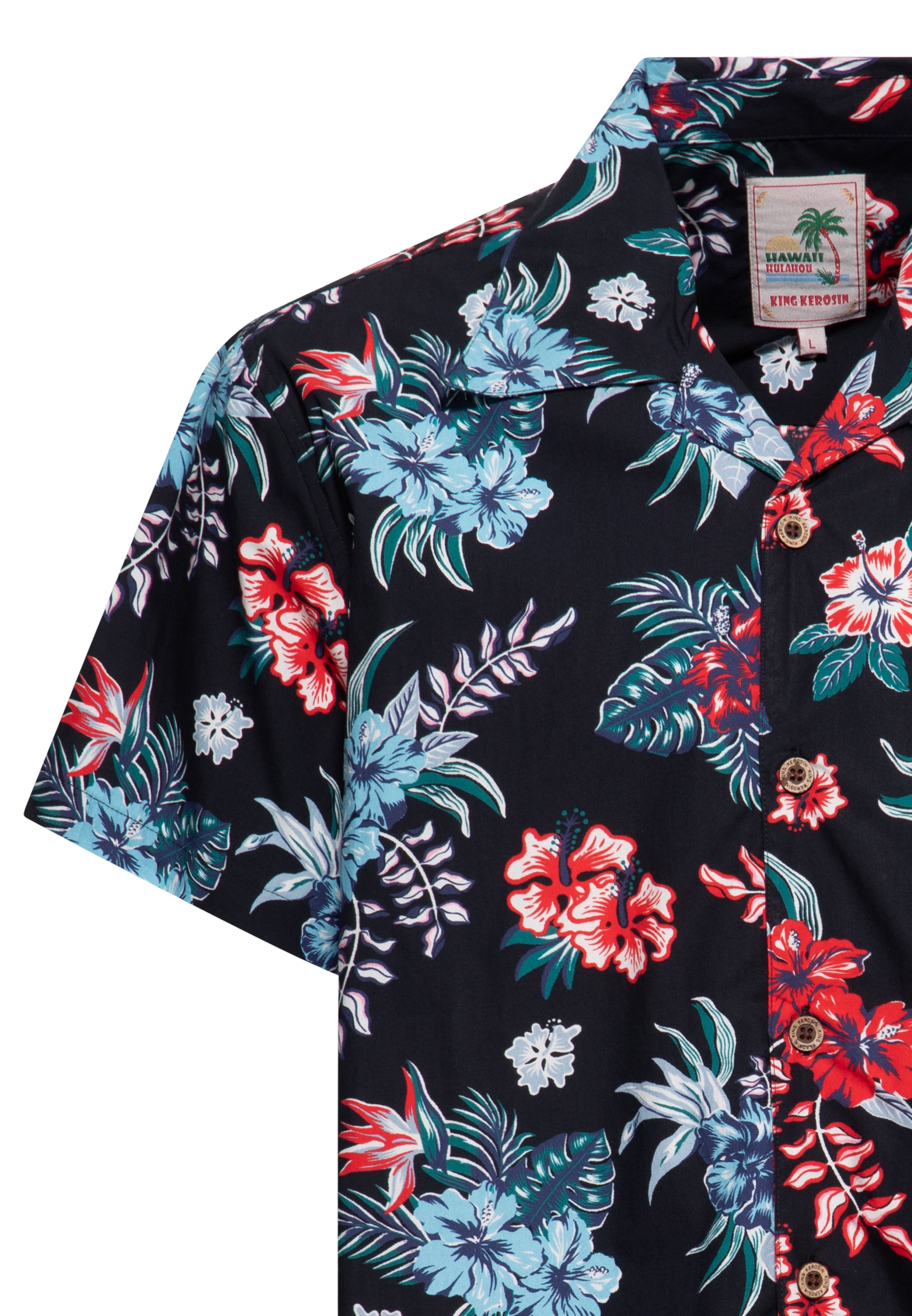 Hawaiihemd 'Hibiscus' in Schwarz Hemden - Kurzarm von King Kerosin