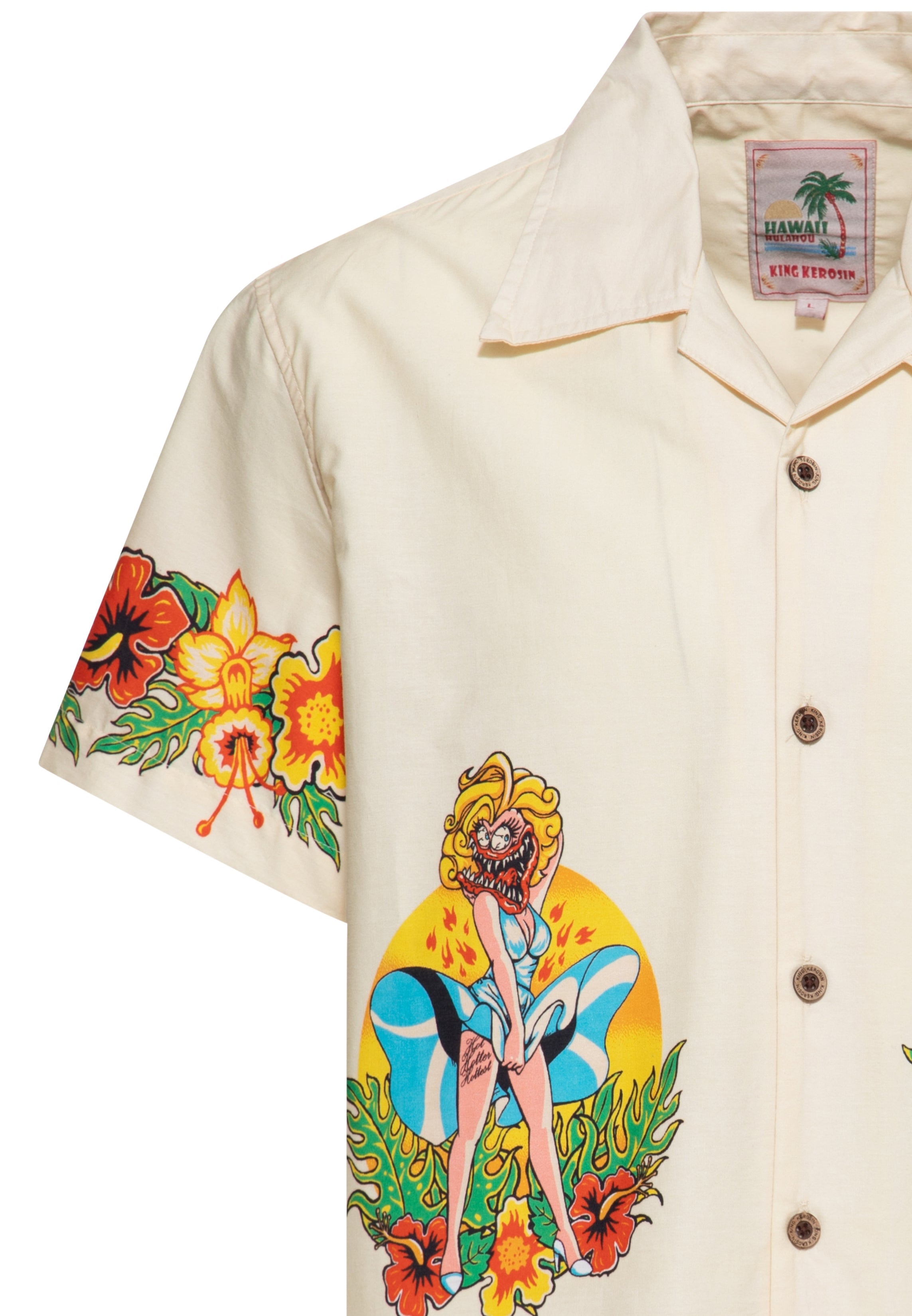 Hawaiihemd 'Lucky Monster' in Offwhite Hemden - Kurzarm von King Kerosin