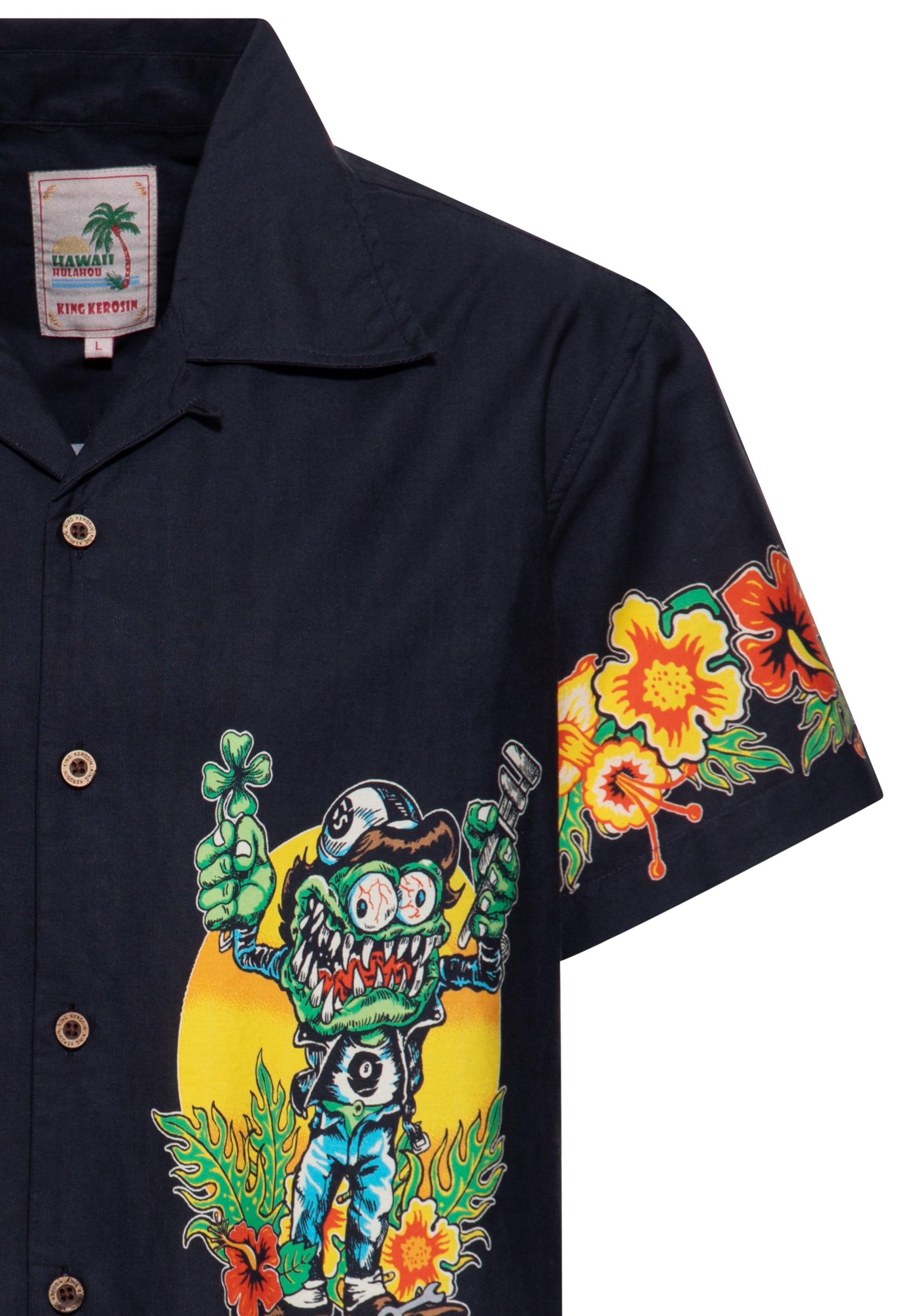 Hawaiihemd 'Lucky Monster' in Schwarz Hemden - Kurzarm von King Kerosin