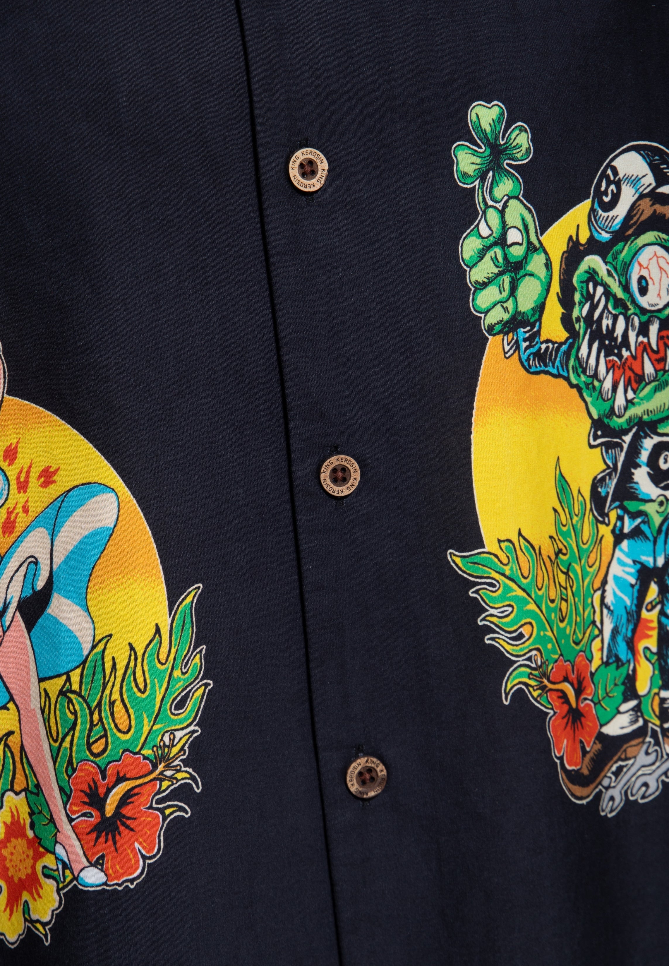Hawaiihemd 'Lucky Monster' in Schwarz Hemden - Kurzarm von King Kerosin