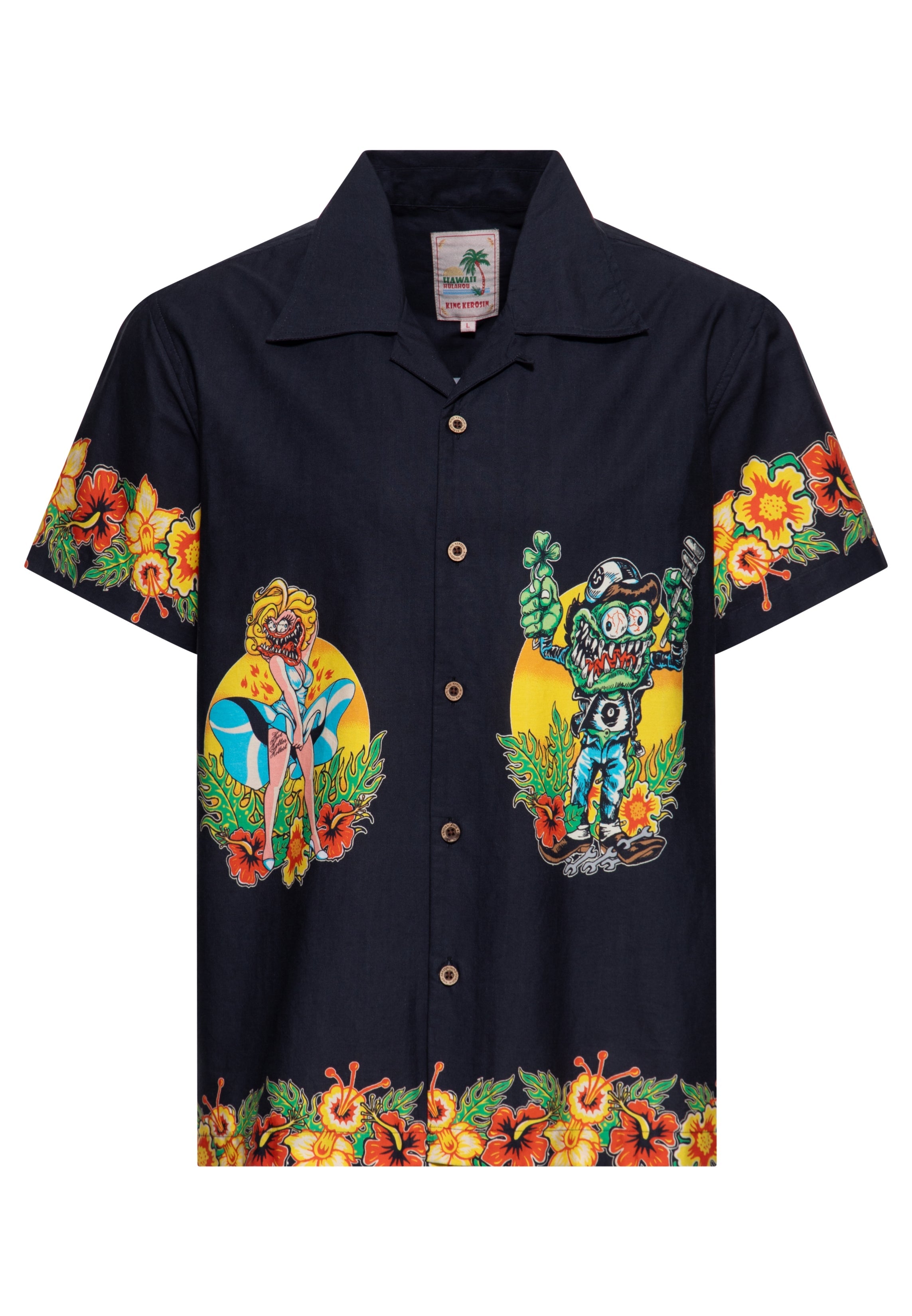 Hawaiihemd 'Lucky Monster' in Schwarz Hemden - Kurzarm von King Kerosin