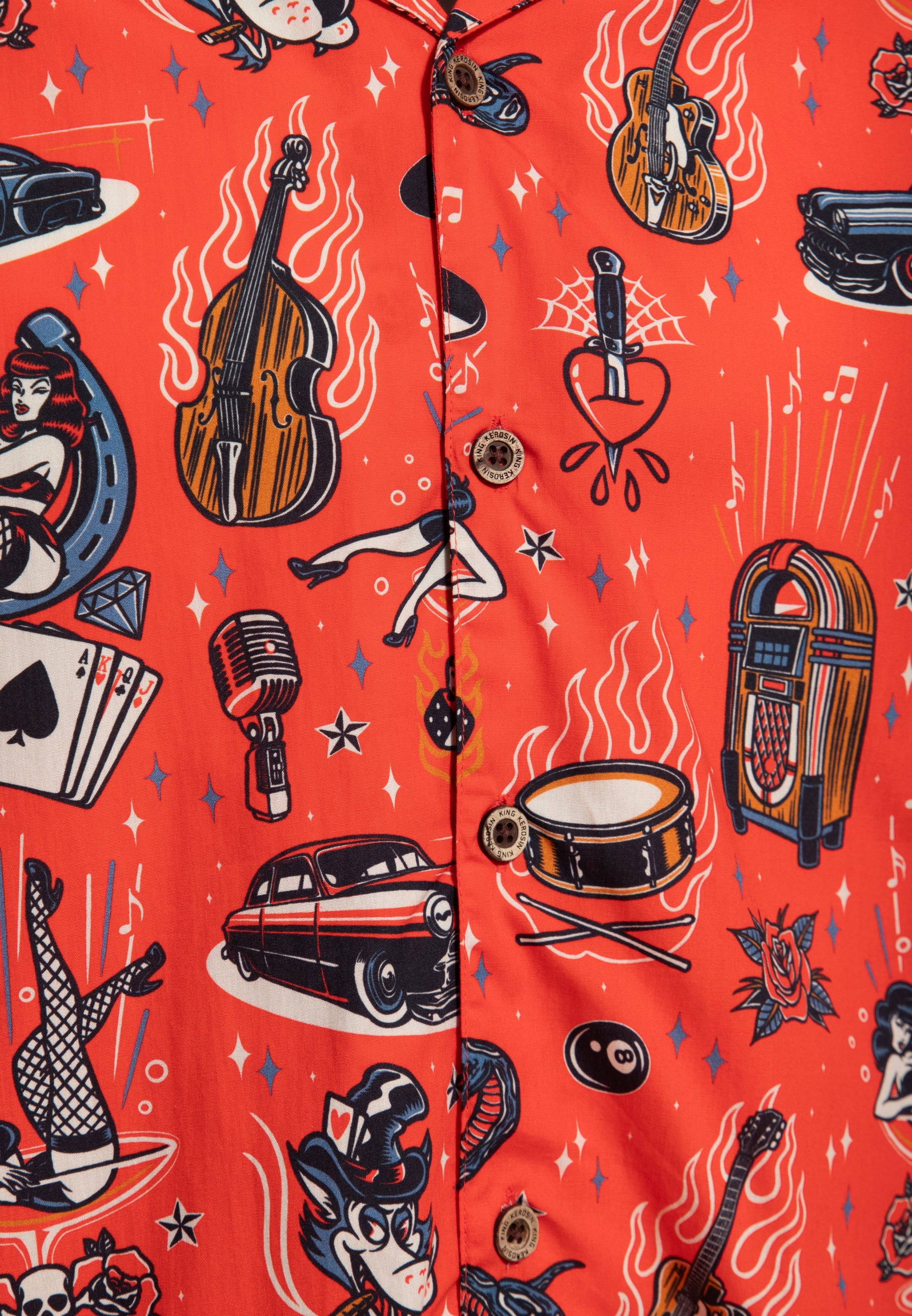 Hawaiihemd 'Rock 'n' Roll' in Rot Hemden - Kurzarm von King Kerosin
