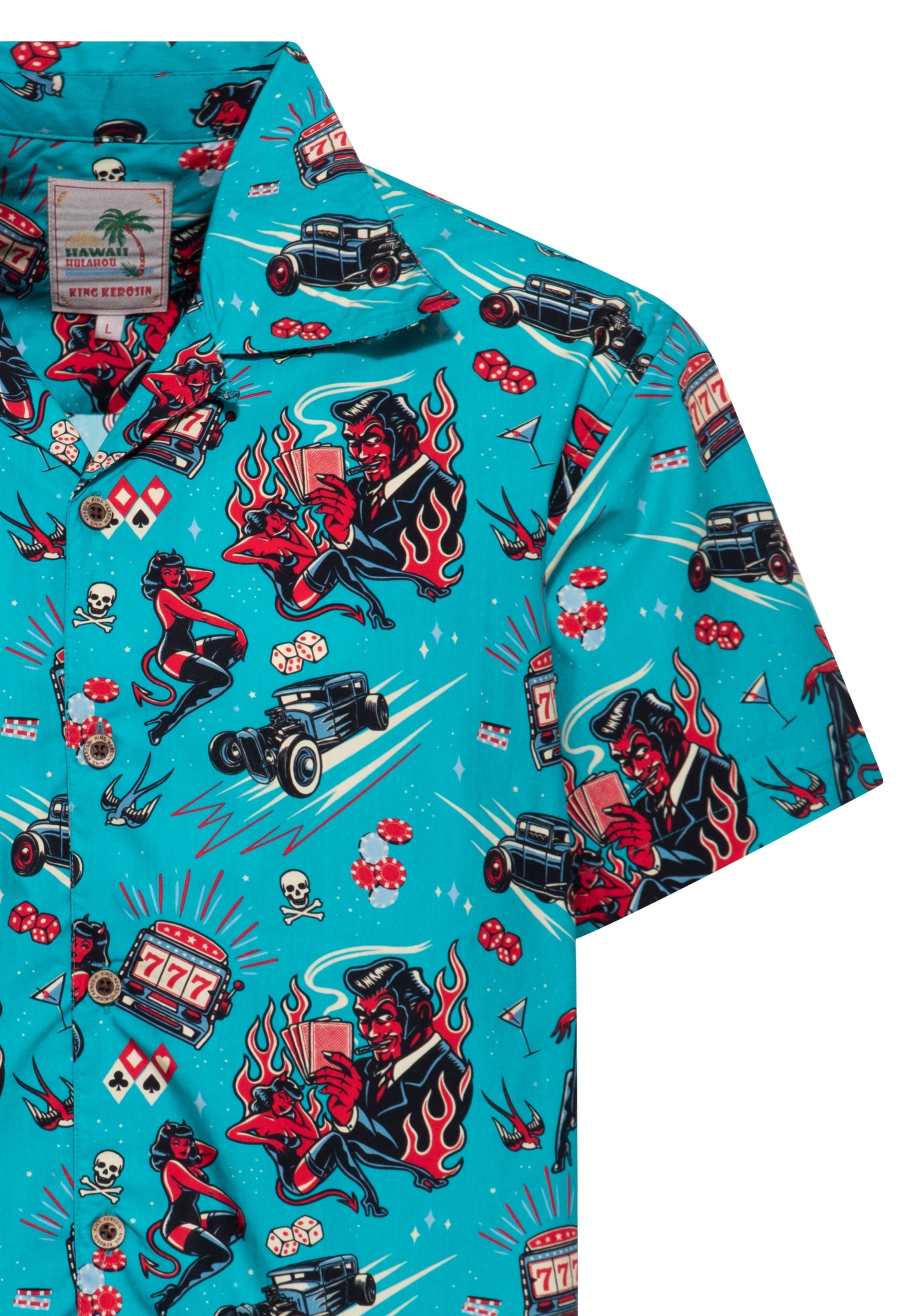Hawaiihemd 'Rockabilly Hot Devil' in Blau Hemden - Kurzarm von King Kerosin