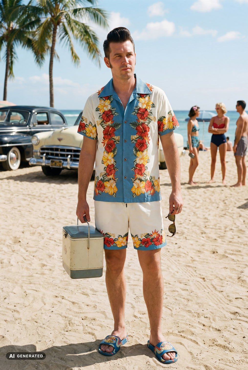 Hawaiihemd 'Tropical Flowers' in Beige Hemden - Kurzarm von King Kerosin