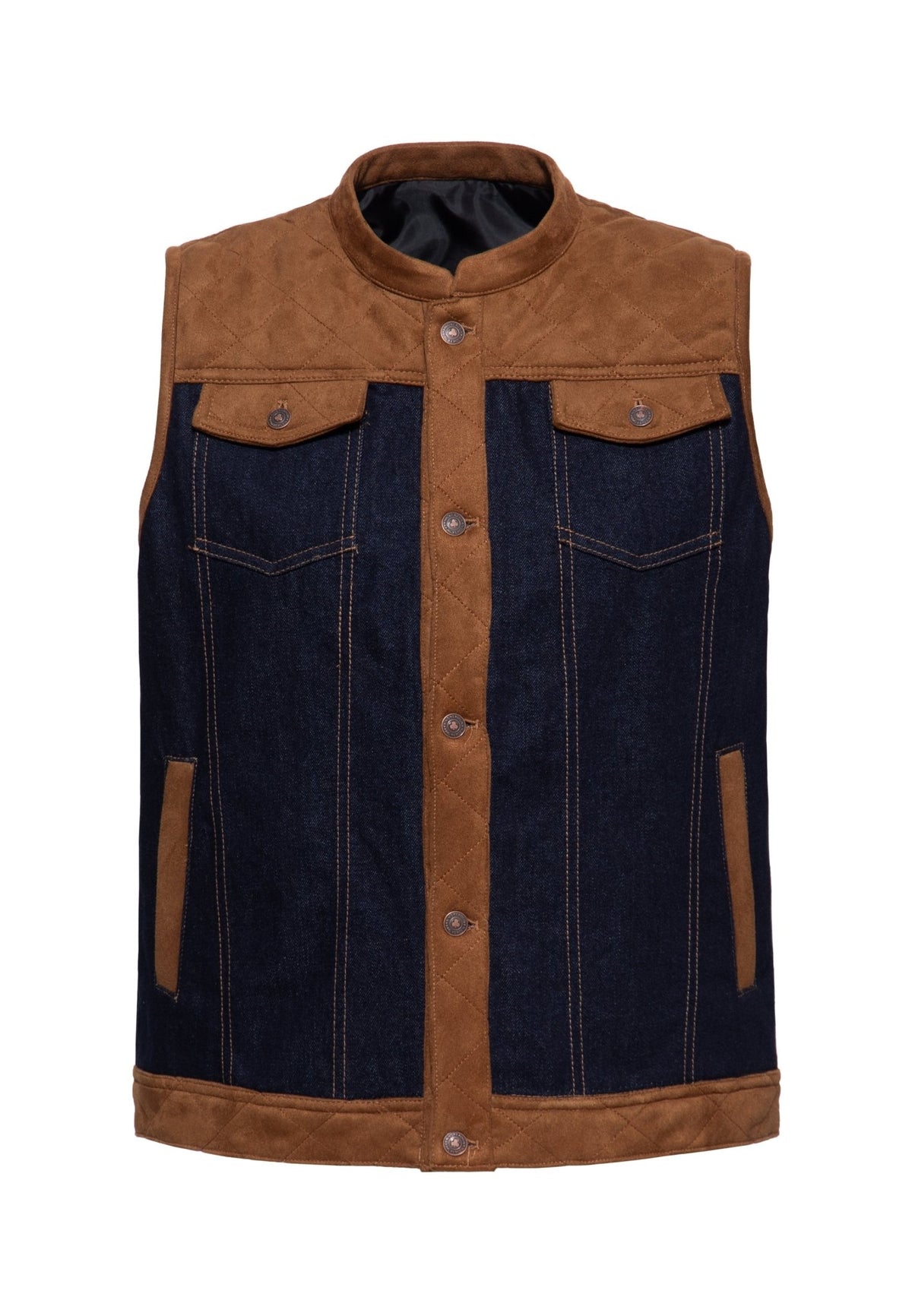 Herren Denim Steppweste in Navy – Weste von King Kerosin - Ansicht 1