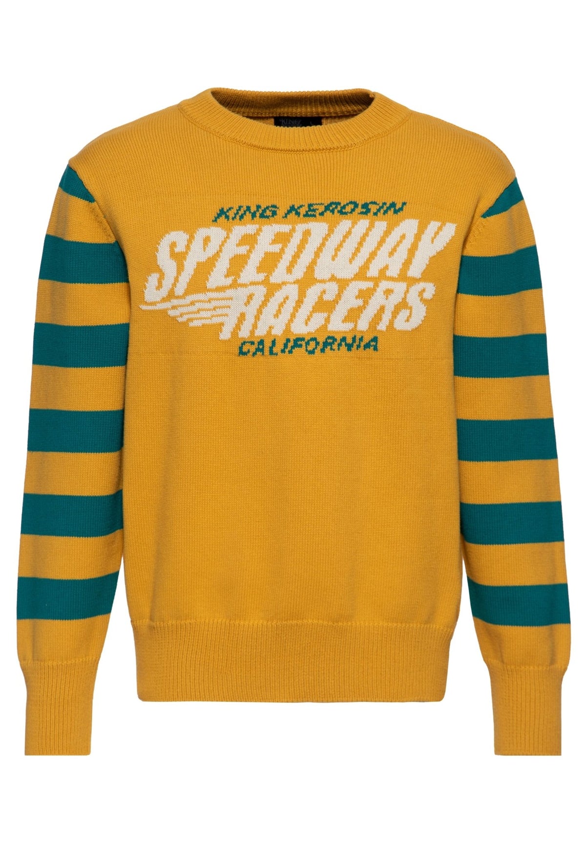 Herren Strickpullover "Speedway Racers" in Dark Senf – Strickpullover von King Kerosin - Ansicht 1