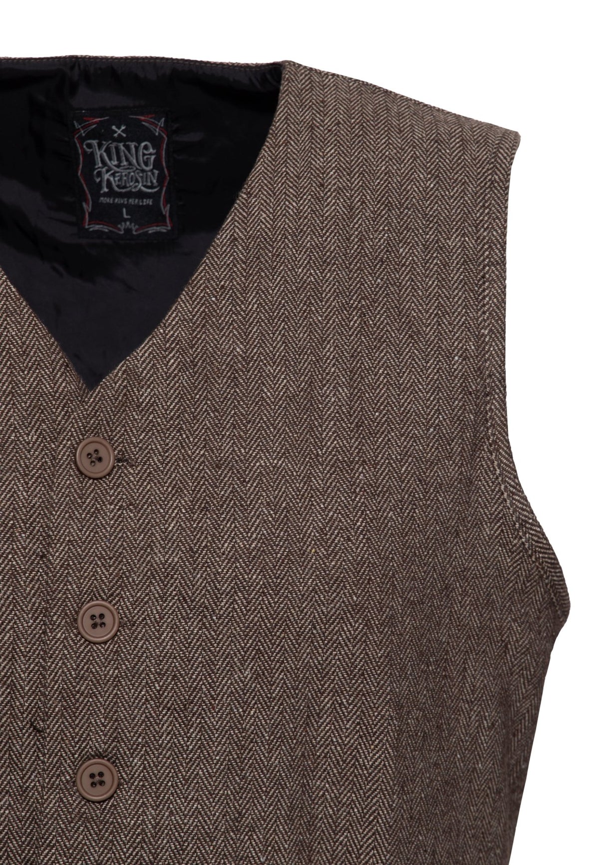 Herren Vintage Weste in herringbone in Brown – Weste von King Kerosin - Ansicht 3