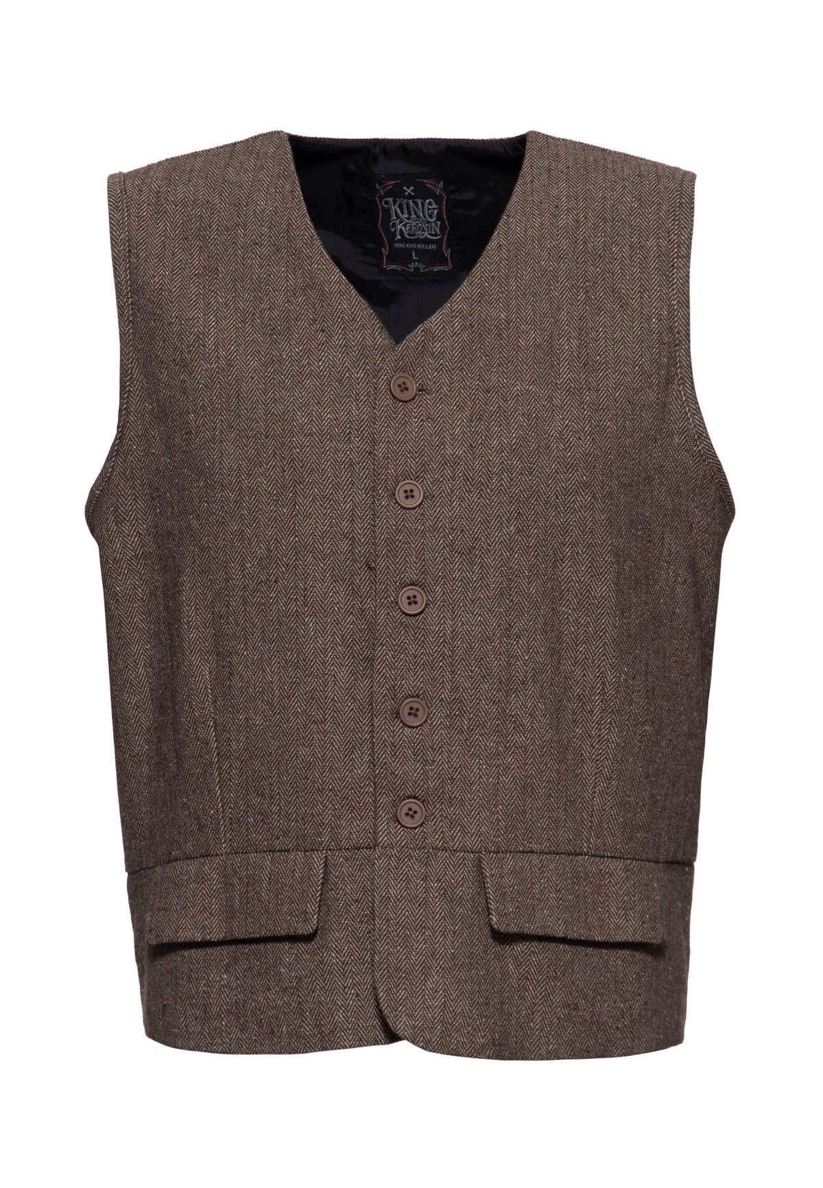 Herren Vintage Weste in herringbone in Brown – Weste von King Kerosin - Ansicht 1