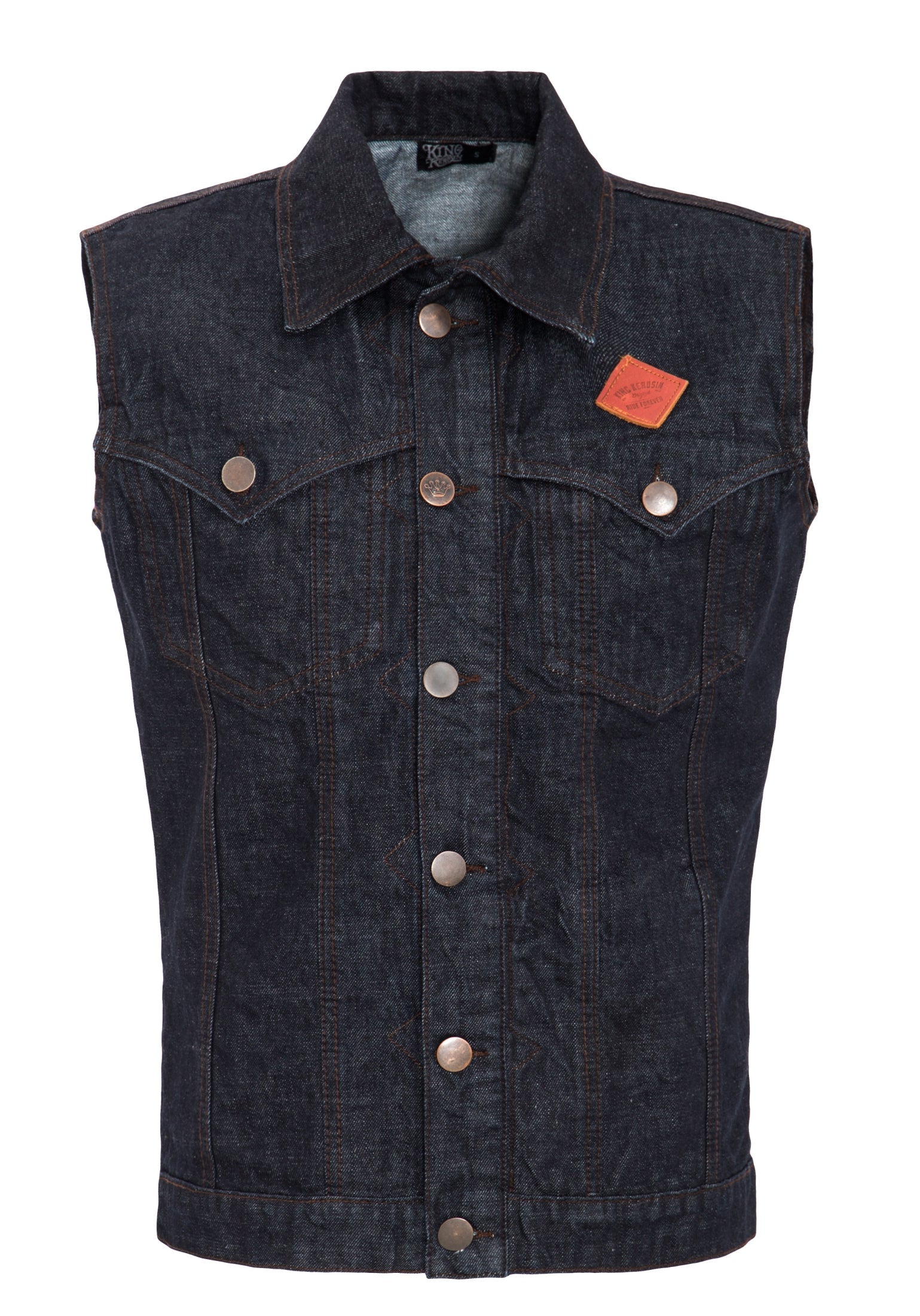 King Kerosin - Jeans Weste mit Brusttaschen und Lederpatch