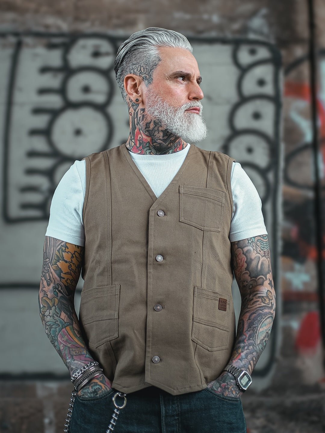 Jeansweste in Khaki Westen von King Kerosin