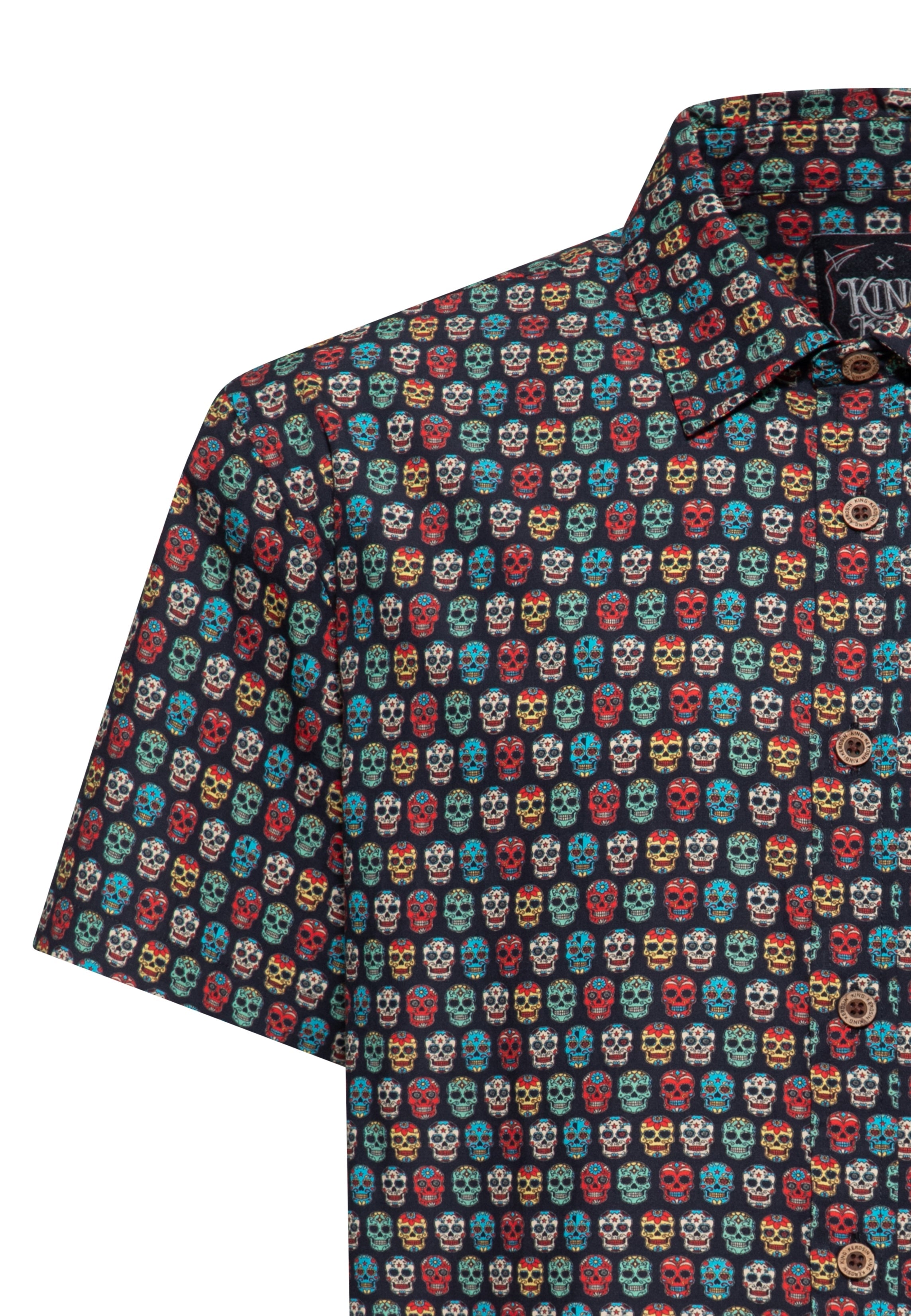 Kurzarmhemd 'Sugar Skull' in Schwarz Hemden - Kurzarm von King Kerosin