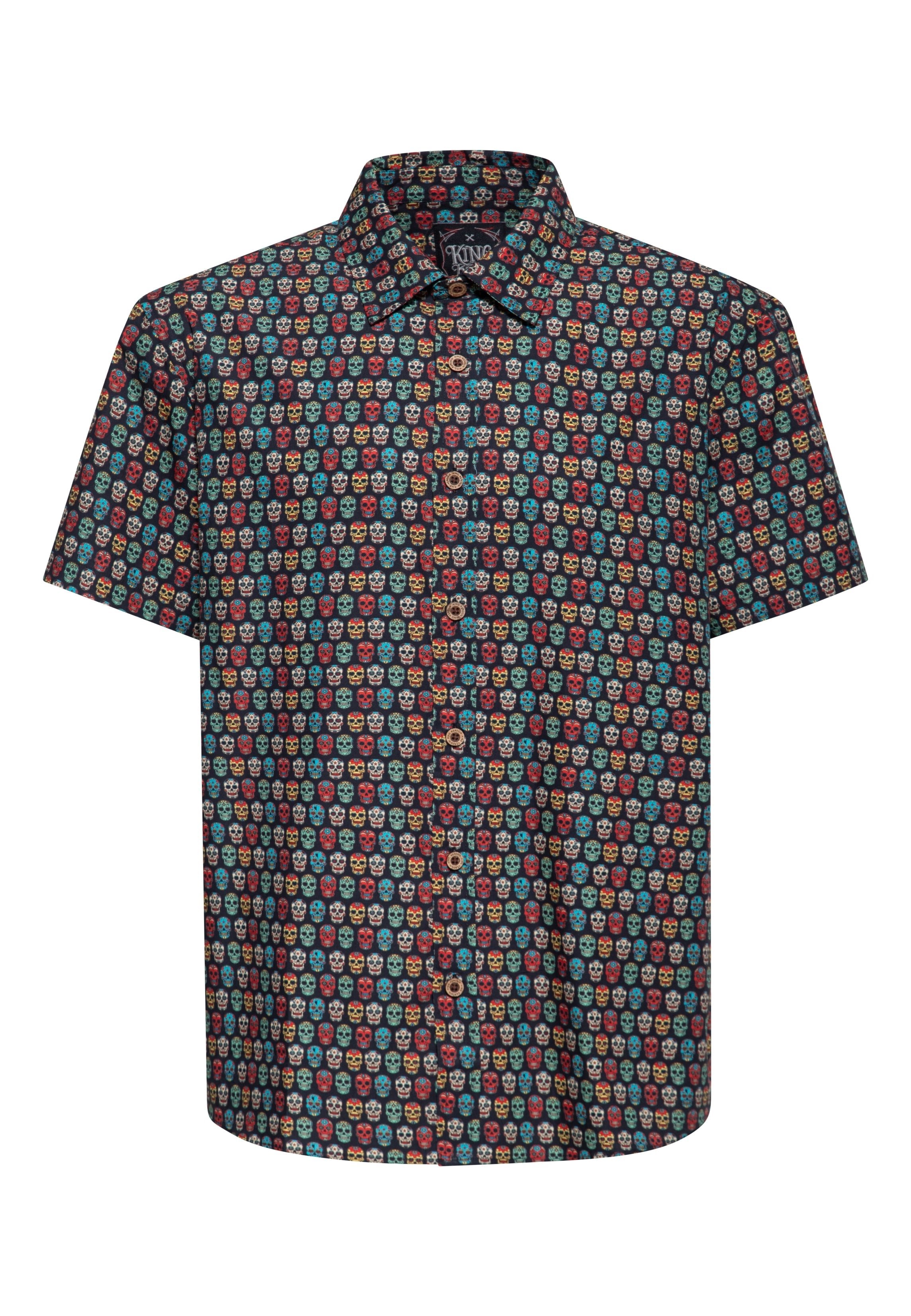 Kurzarmhemd 'Sugar Skull' in Schwarz Hemden - Kurzarm von King Kerosin