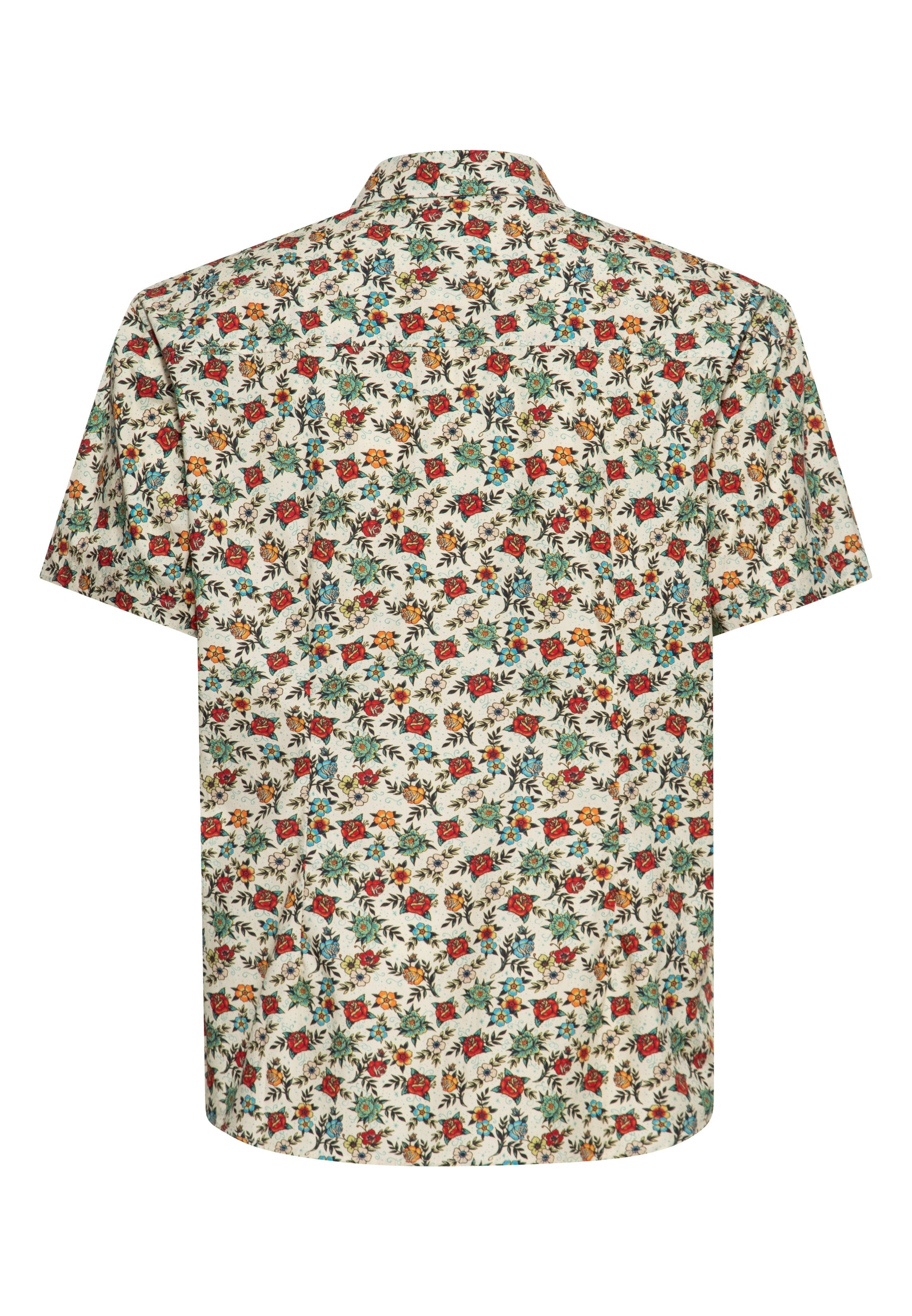 Kurzarmhemd 'Tattoo Flowers' in Offwhite Hemden - Kurzarm von King Kerosin
