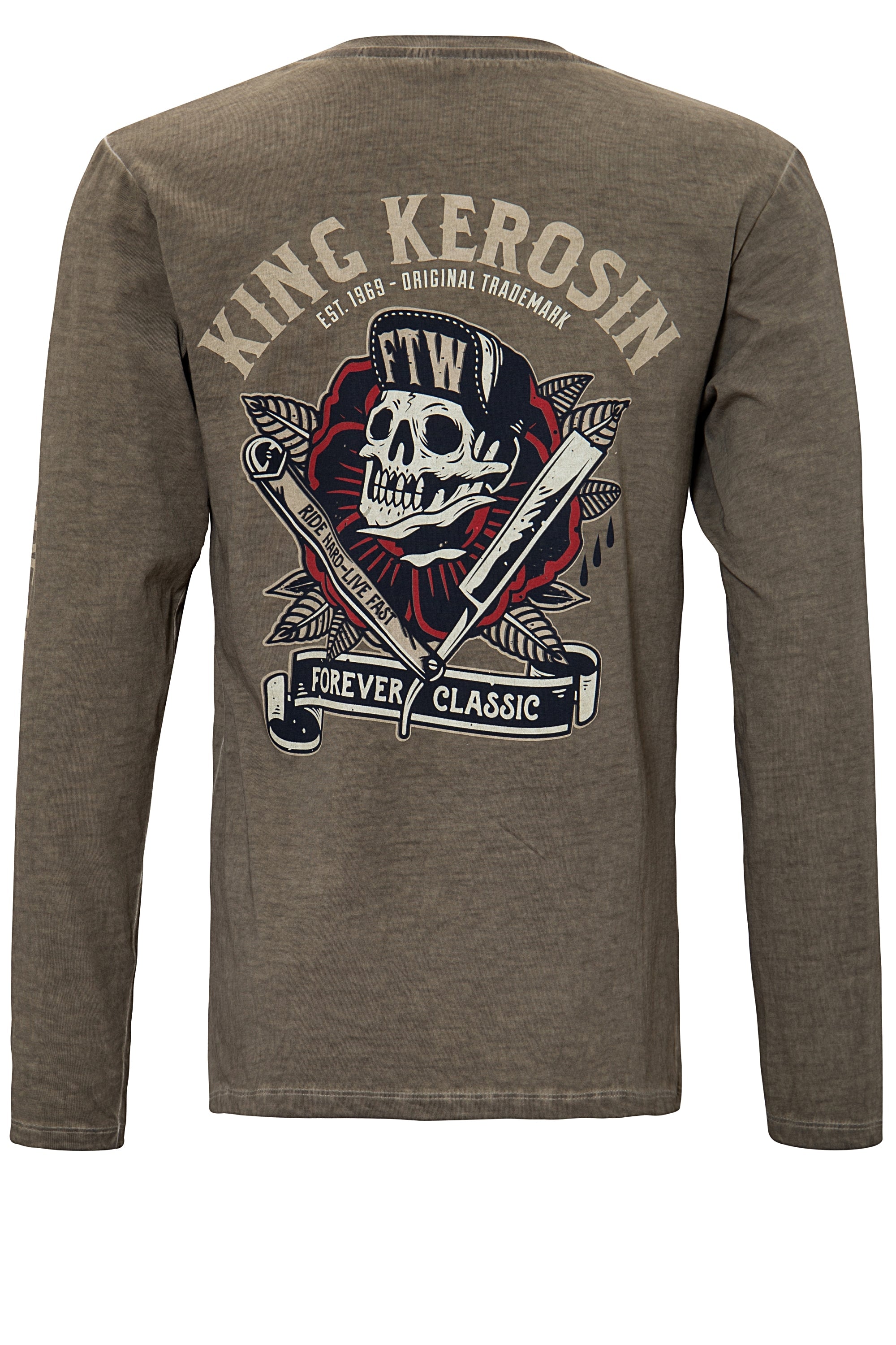 King Kerosin - Longsleeve Shirt mit Prints und Oilwash - Effekten «Ride Hard Live Fast»