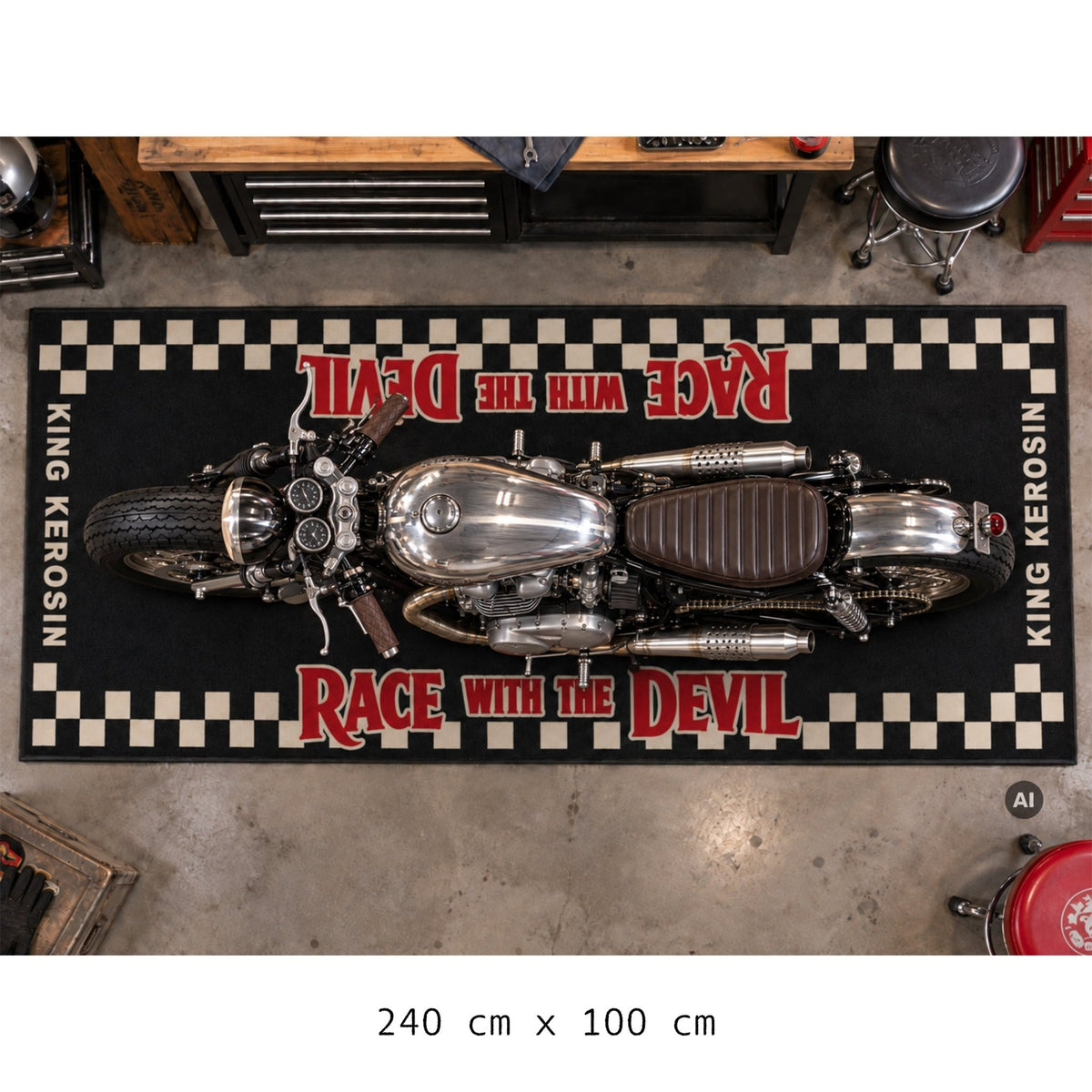 Motorradmatte 'Race with the Devil' in Schwarz – Motorradmatte von King Kerosin - Ansicht 2