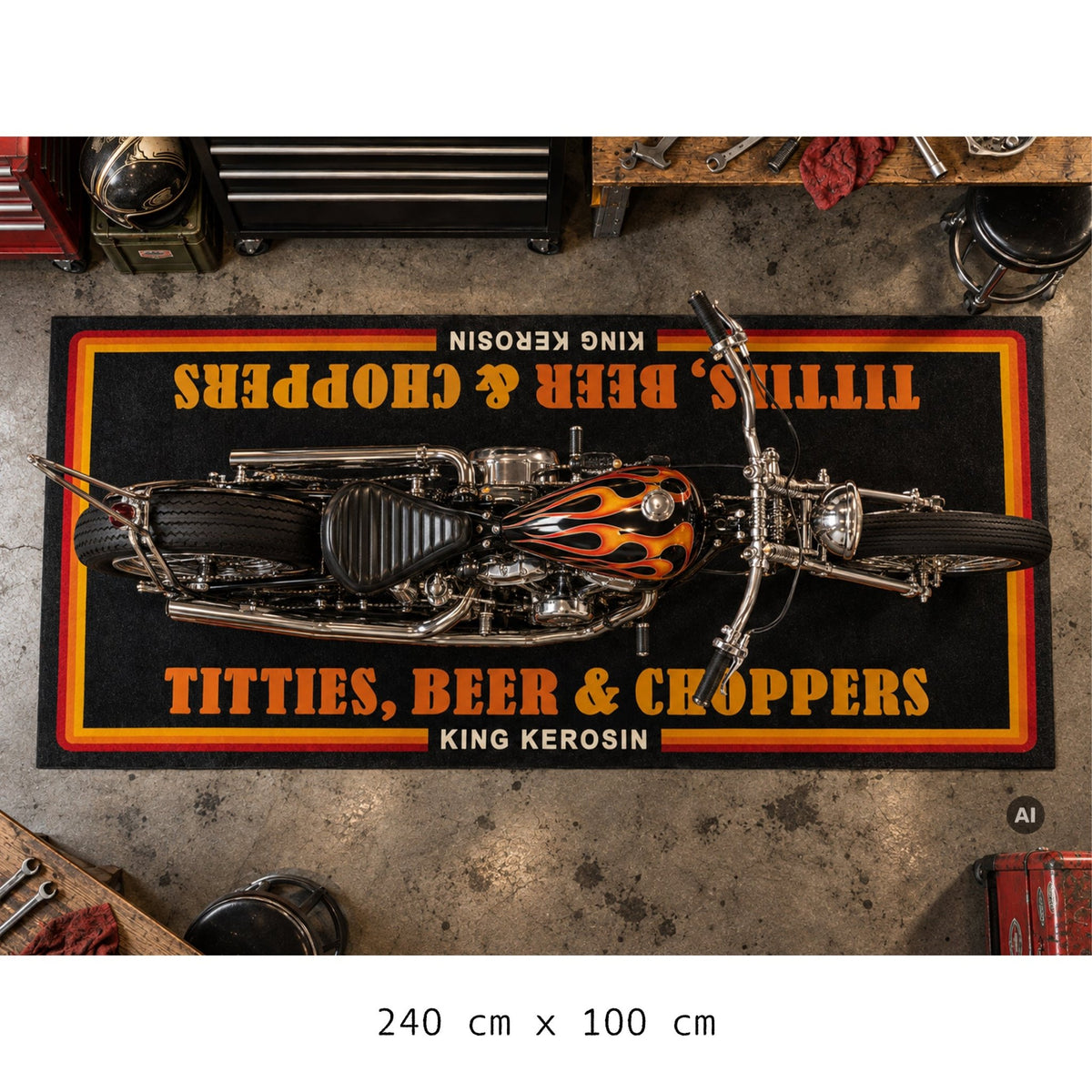 Motorradmatte 'Titties, Beer & Choppers' in Schwarz – Motorradmatte von King Kerosin - Ansicht 2