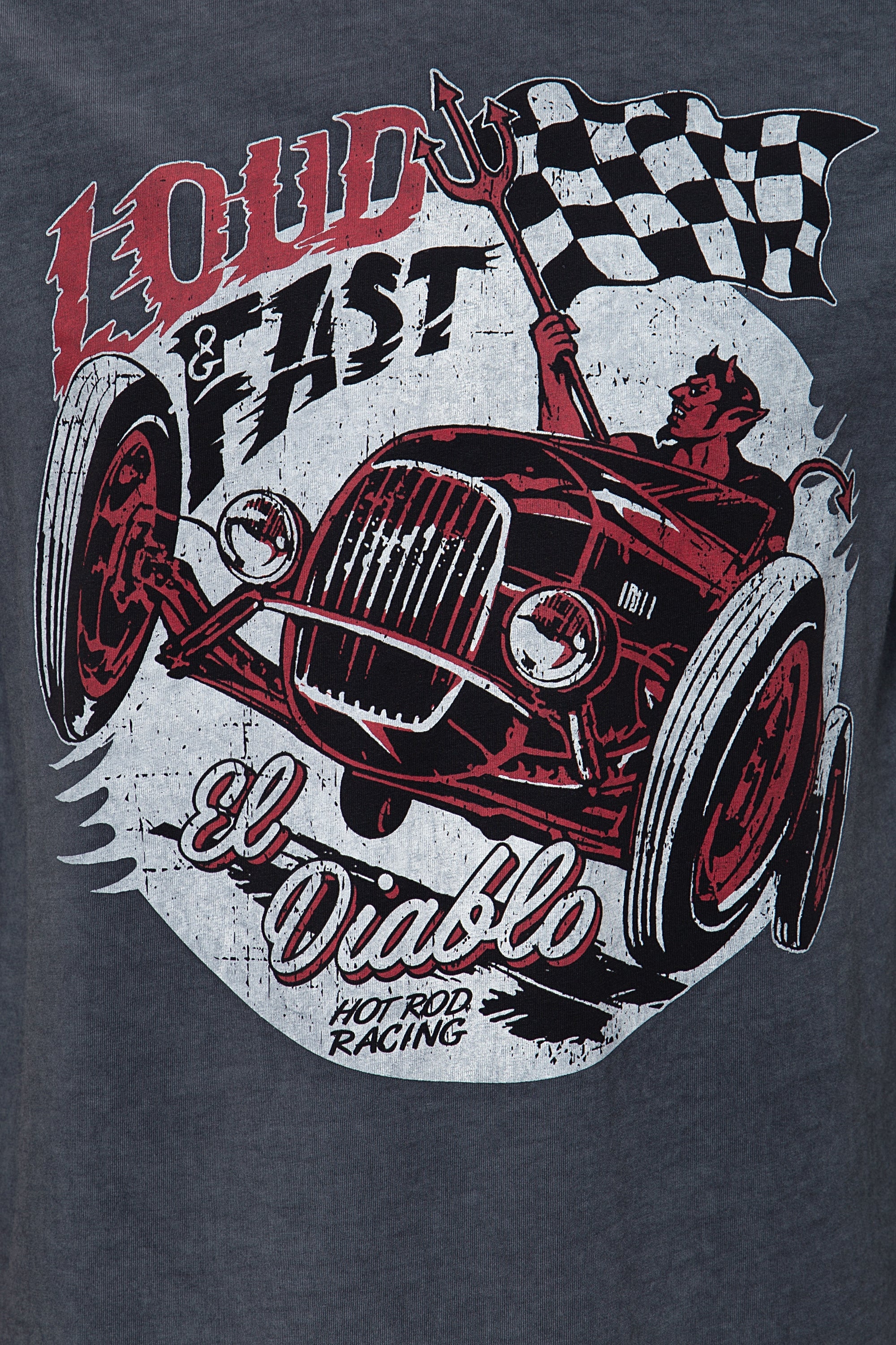 King Kerosin - Oil Washed Print T-Shirt im Used Look «Loud & Fast»
