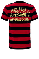 King Kerosin - Shirt in Streifen - Optik mit dezenter Stickerei an der Brust und Back - Print «Kustoms & Garage»