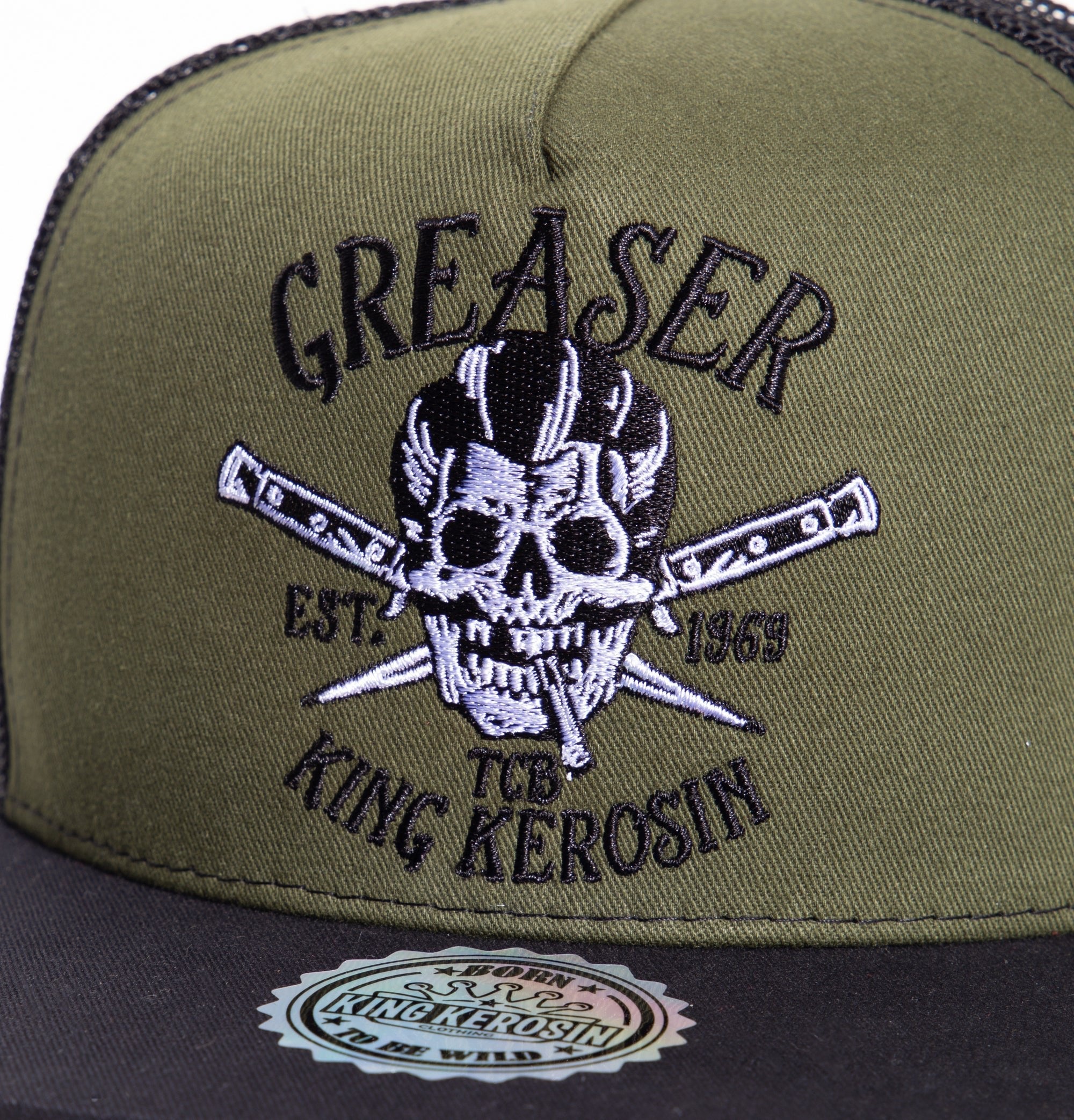 Snapback Cap mit Netzeinsatz «Greaser» Snapback Cap von King Kerosin