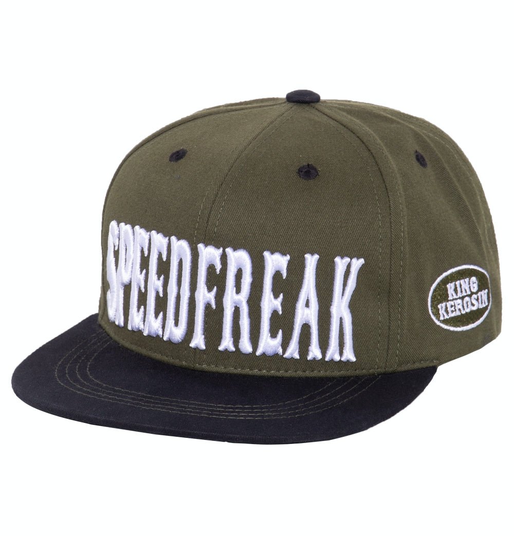 Snapback Cap mit Print auf der Schirmunterseite und Stickerei in der Front «Speedfreak» Snapback Cap von King Kerosin