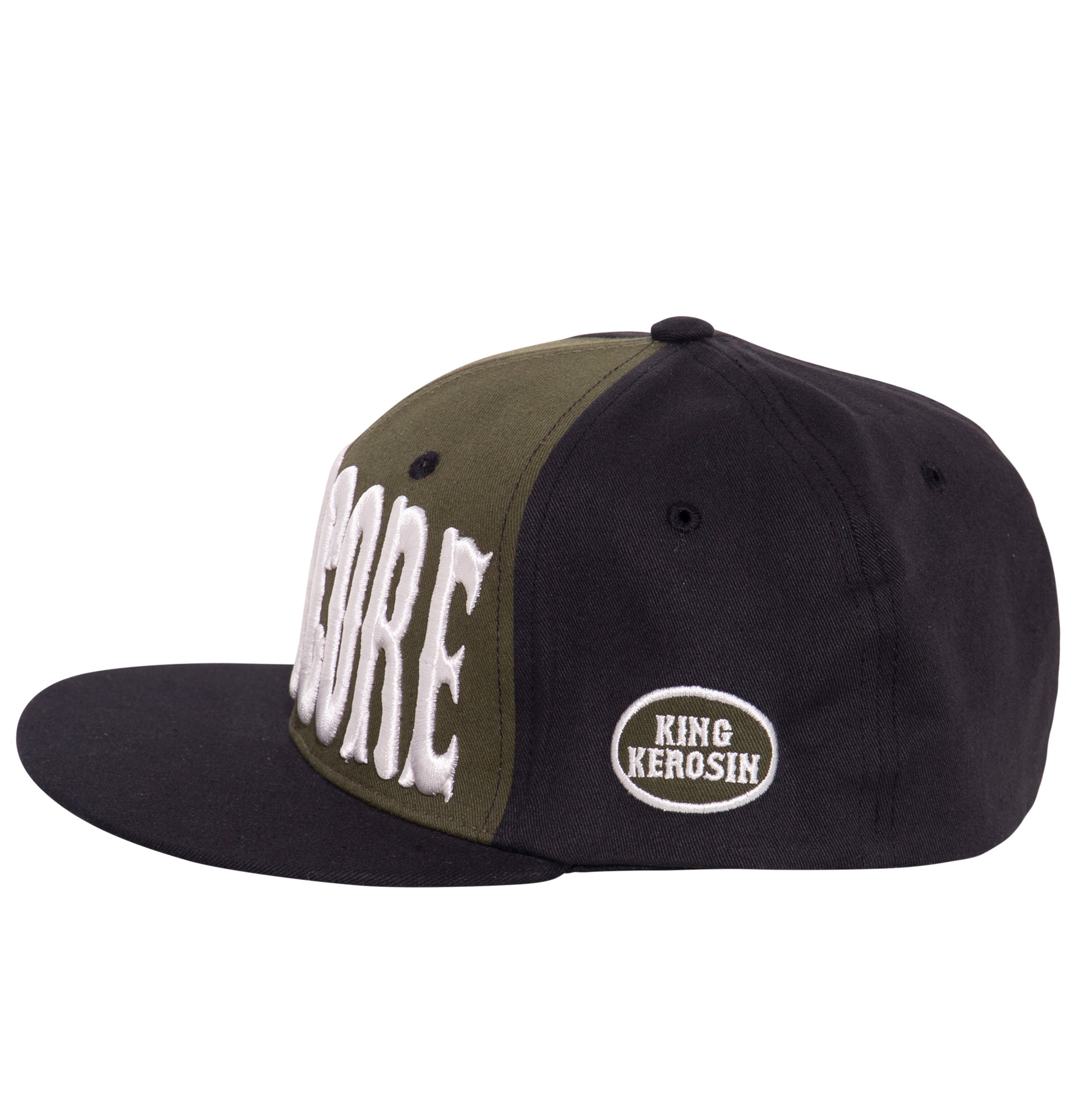 Snapback Cap mit Print und 3D - Stickerei «Hardcore 3D» Snapback Cap von King Kerosin