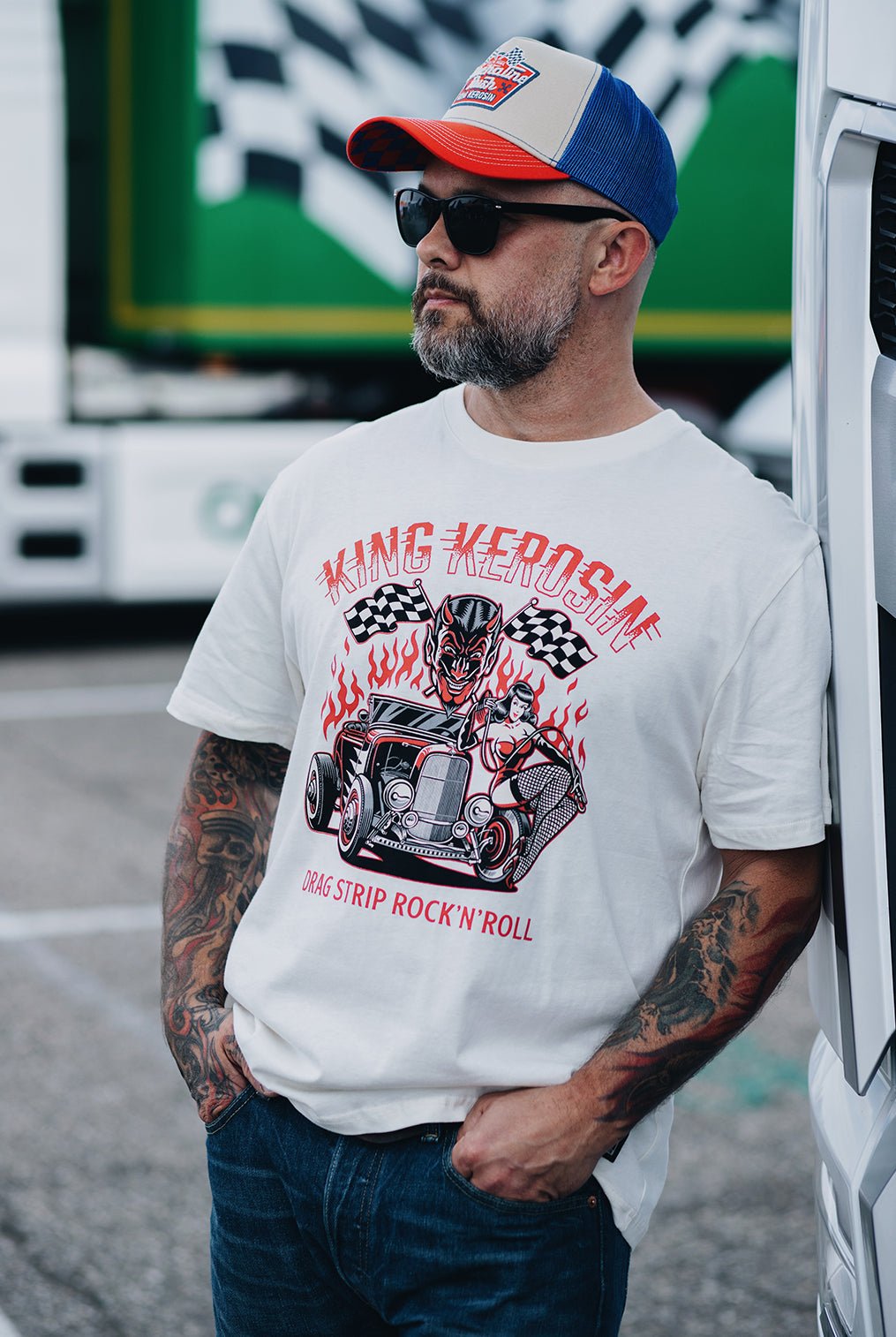 T-Shirt 'Dragstrip' in Offwhite – T-Shirts von King Kerosin - Ansicht 1