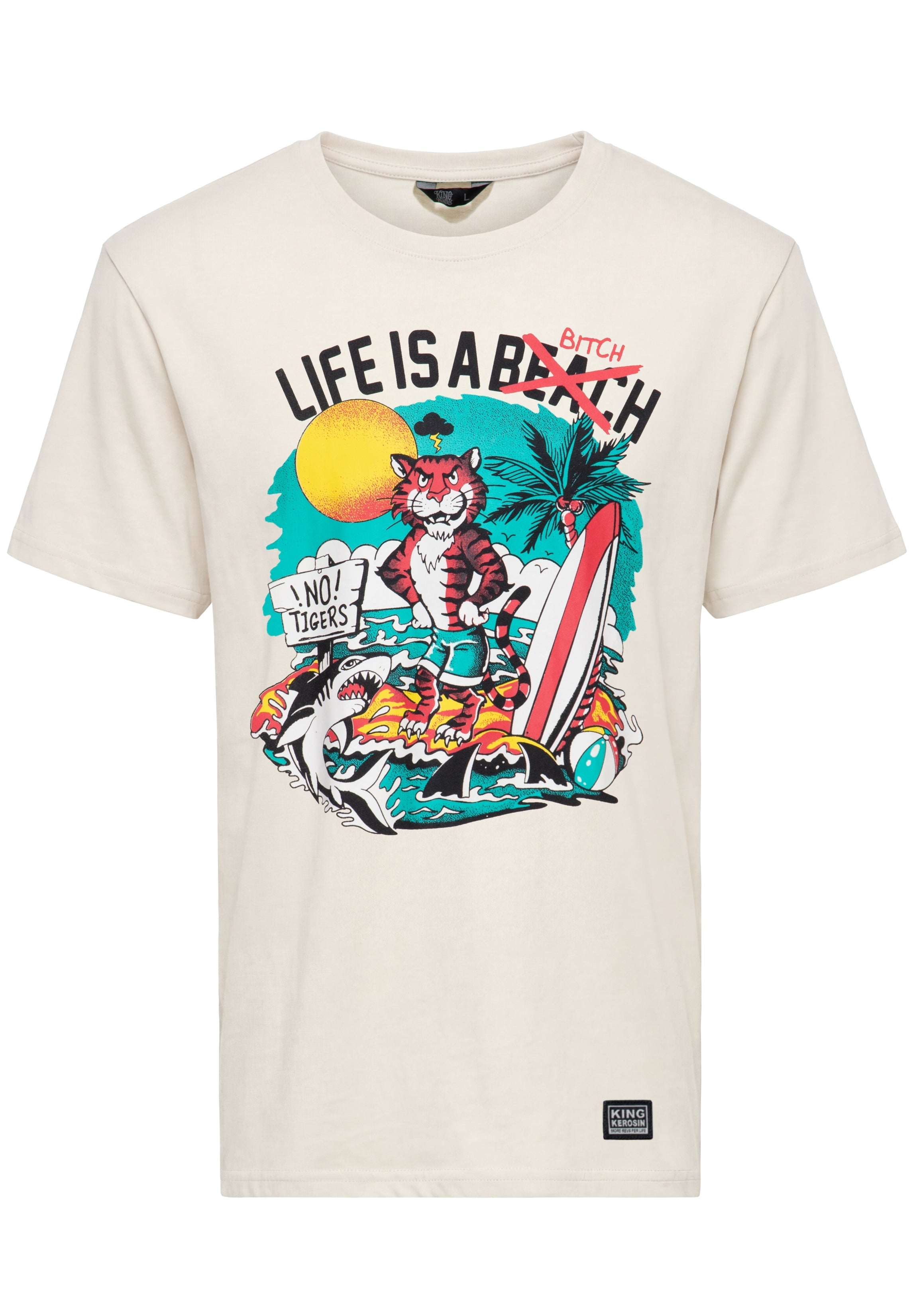 T-Shirt 'Life Is A Bitch' in Offwhite T-Shirts von King Kerosin