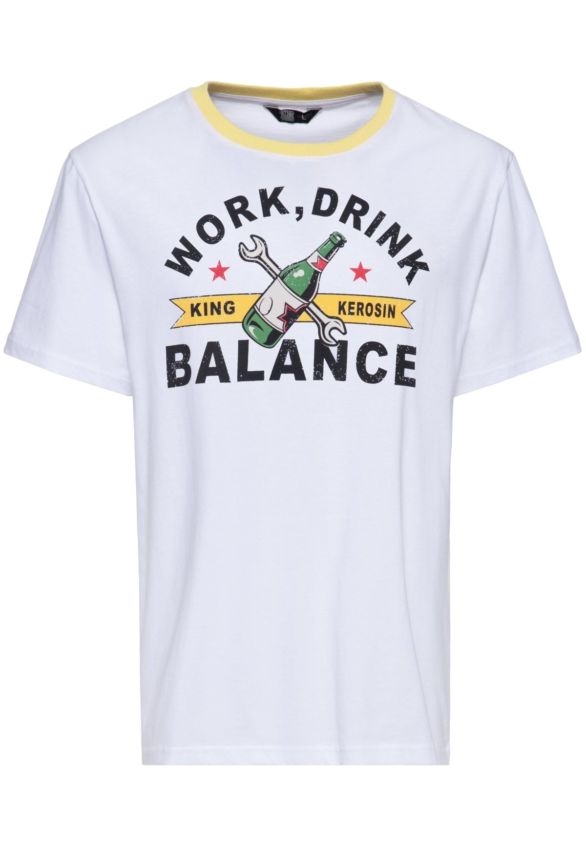 T-Shirt 'Work, drink balance' in Weiß – T-Shirts von King Kerosin - Ansicht 1