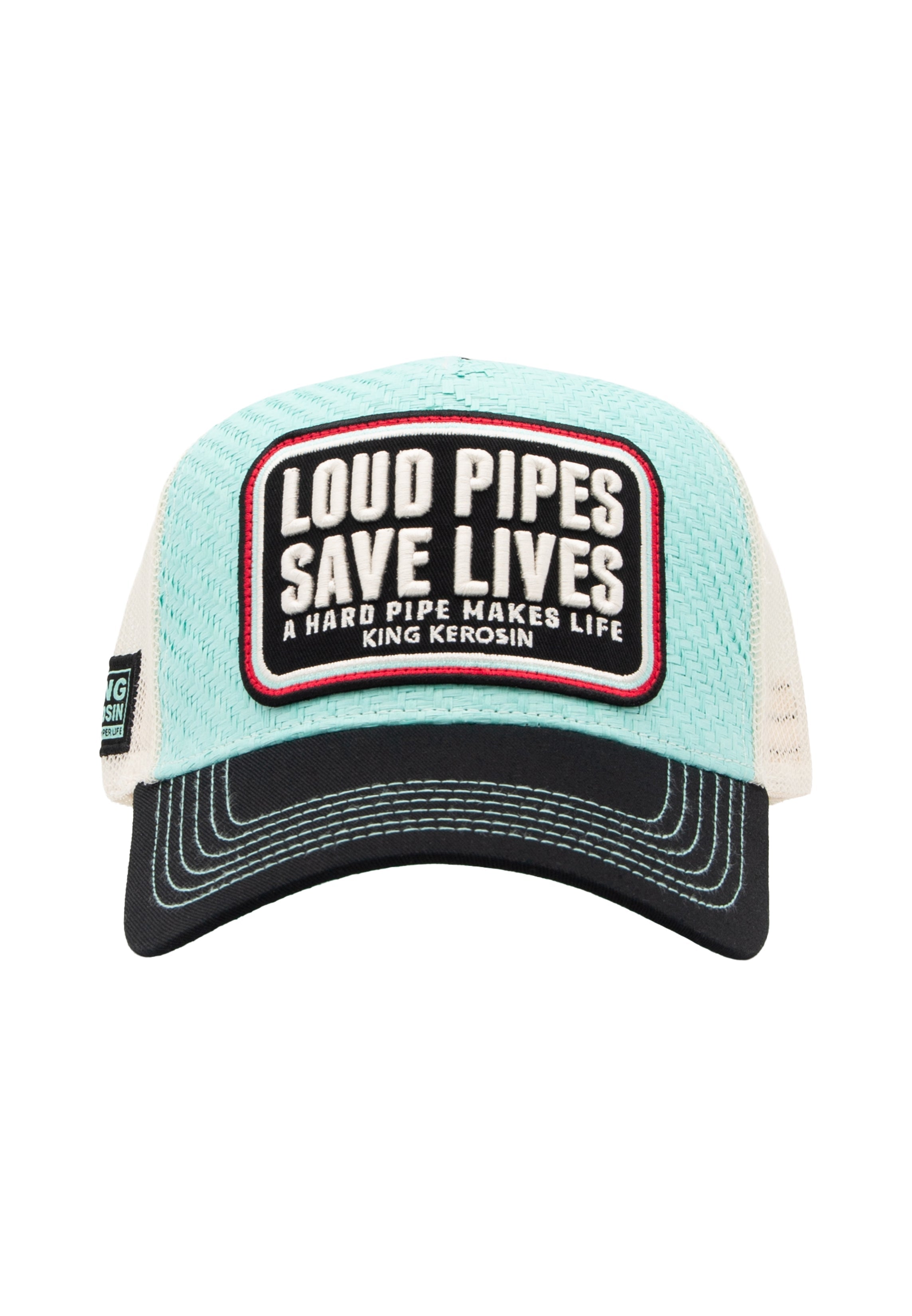 Trucker Cap 'Loud Pipes Save Lives' in Türkis Trucker Cap von King Kerosin