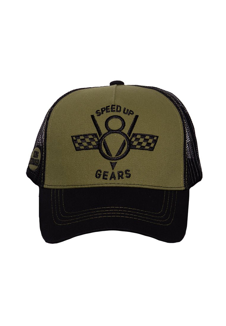 Trucker Cap mit Front - Stickerei und seitlichem Patch «Speed Up Gears» Trucker Cap von King Kerosin