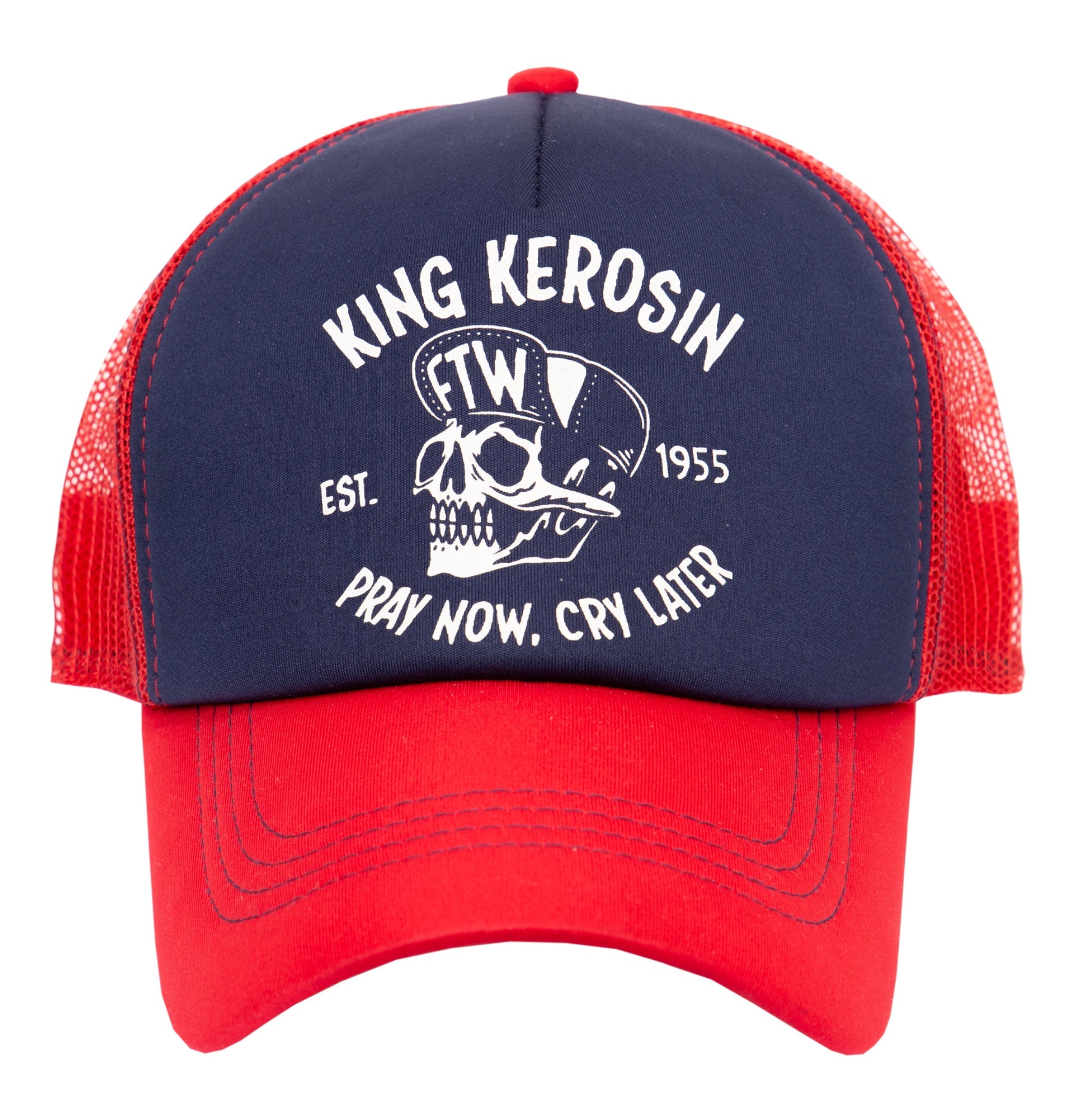 Trucker Cap «mit kontrastfarbenem Print «Pray now. cray later» Trucker Cap von King Kerosin