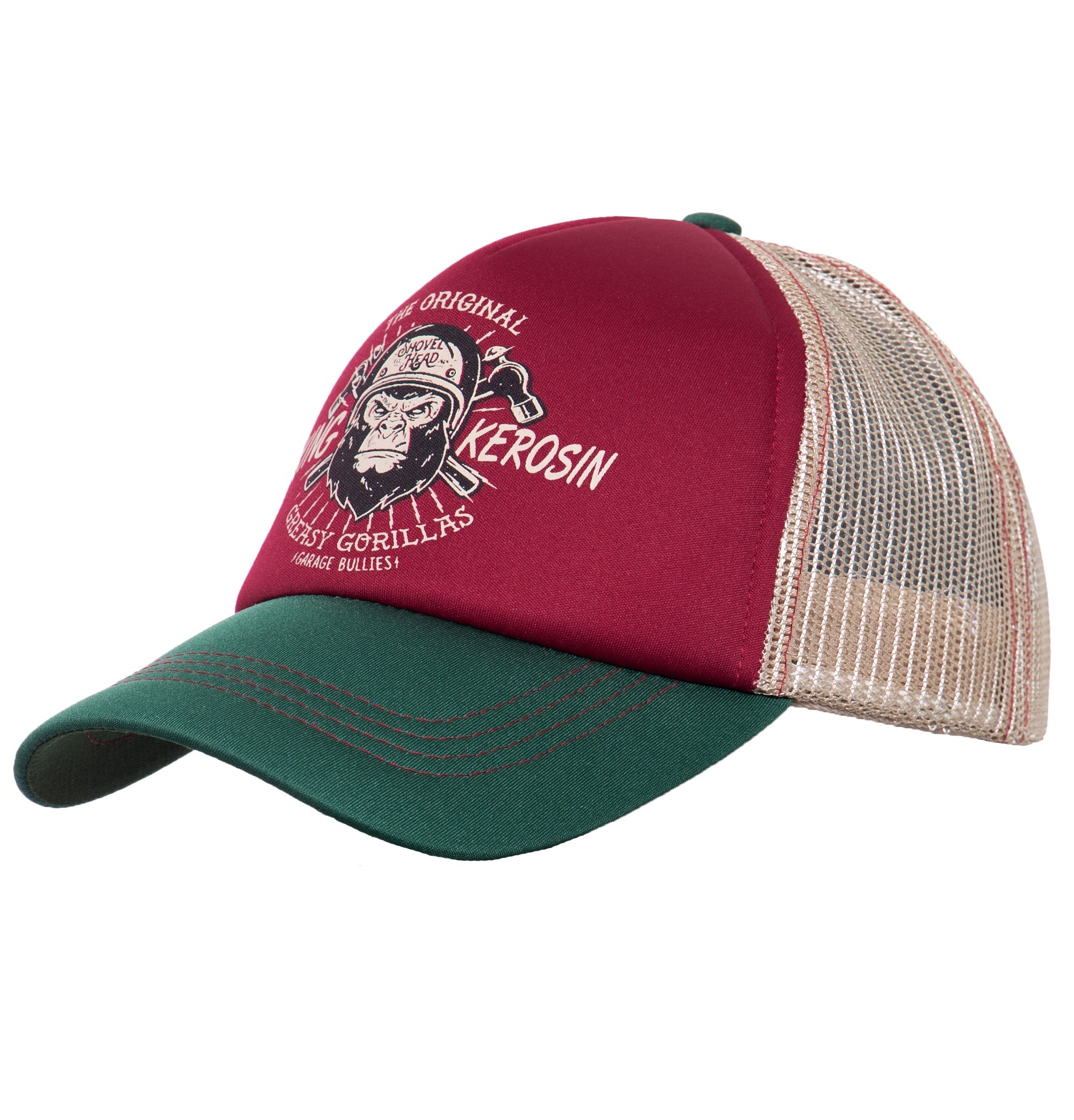 Trucker Cap mit Mesheinsatz und Print «Greasy Gorillas» Trucker Cap von King Kerosin