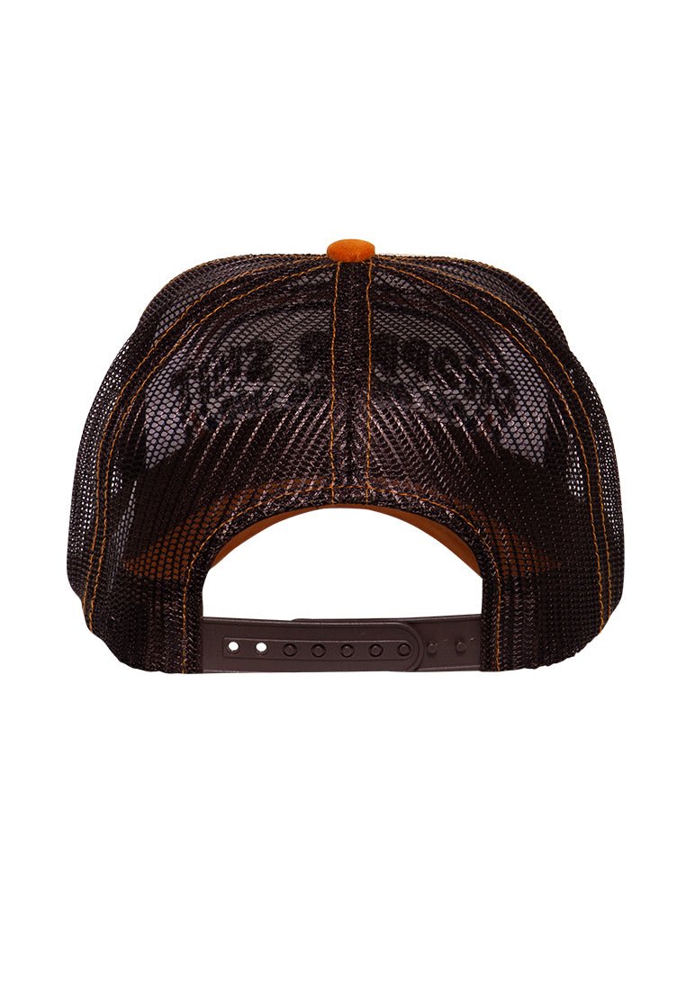 Trucker Cap mit Schirm in Samt - Optik und Front - Stickerei «Motor Oil» Trucker Cap von King Kerosin