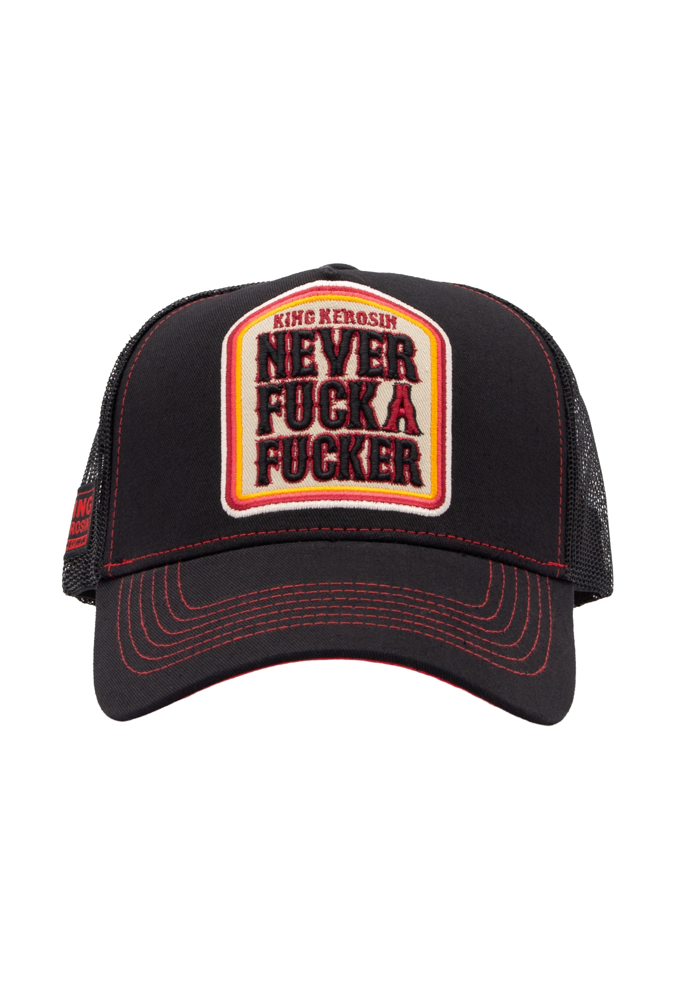 Trucker Cap mit Statement - Patch 'Never Fuck A Fucker' in Schwarz Trucker Cap von King Kerosin