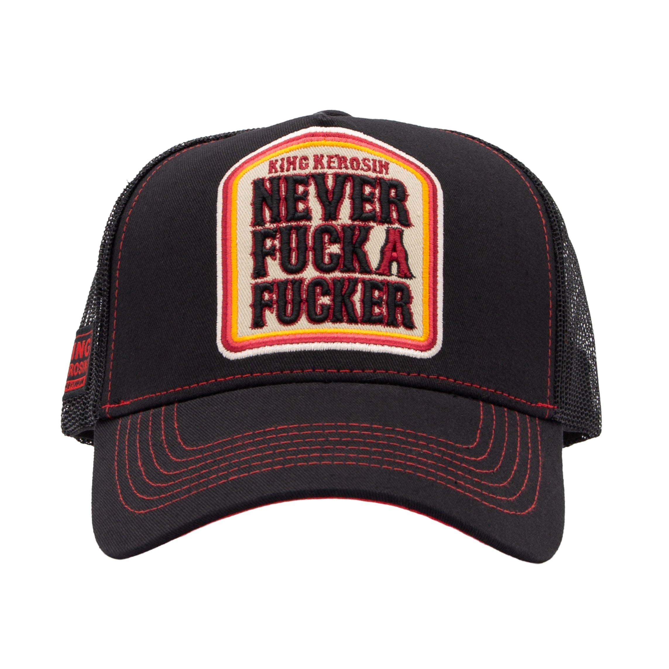 Trucker Cap mit Statement - Patch 'Never Fuck A Fucker' in Schwarz Trucker Cap von King Kerosin