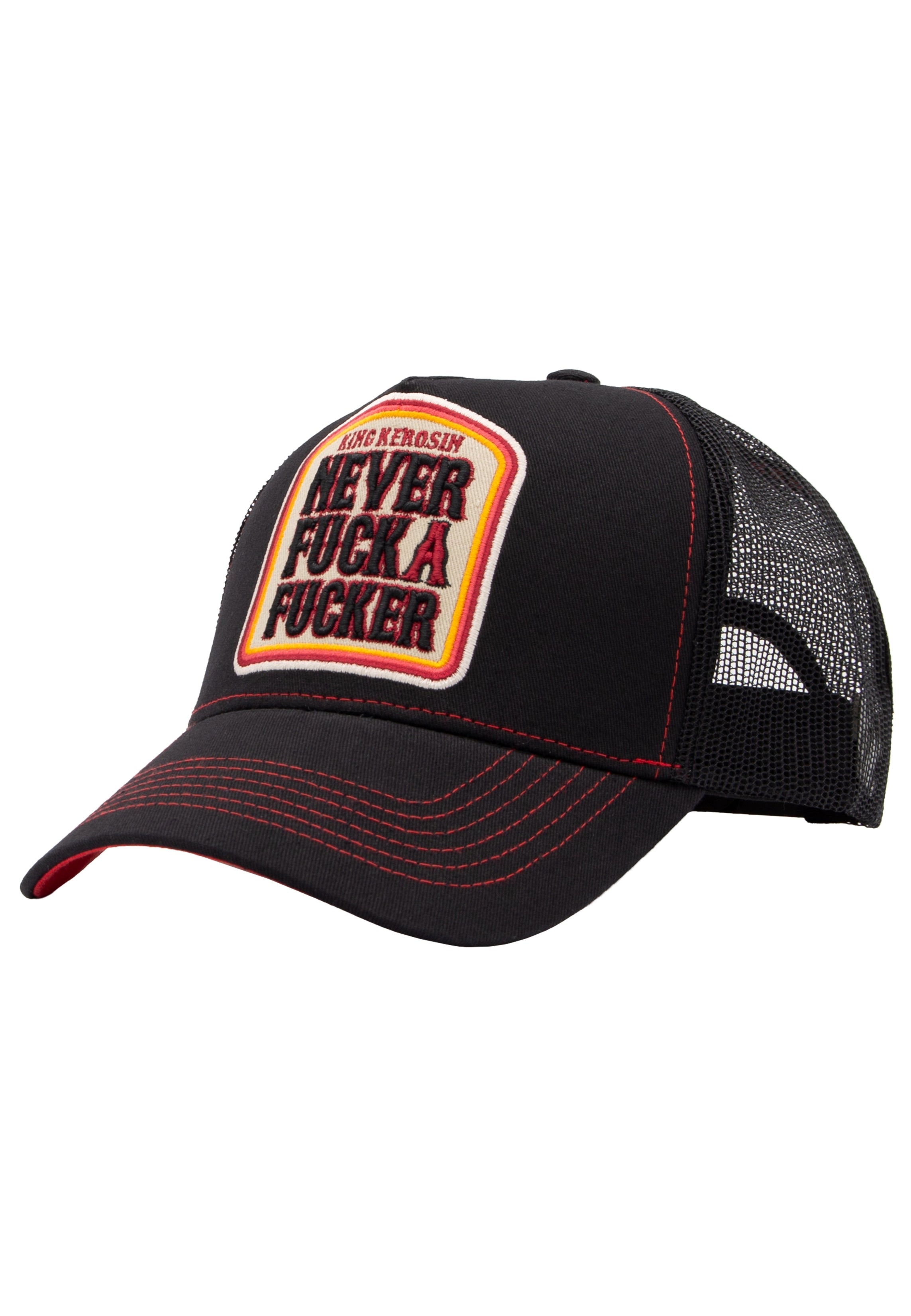 Trucker Cap mit Statement - Patch 'Never Fuck A Fucker' in Schwarz Trucker Cap von King Kerosin