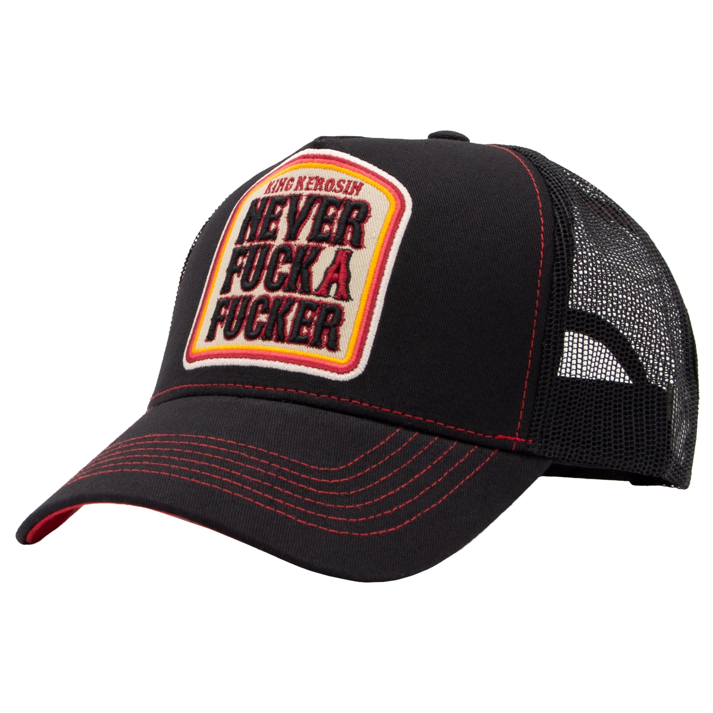 Trucker Cap mit Statement - Patch 'Never Fuck A Fucker' in Schwarz Trucker Cap von King Kerosin