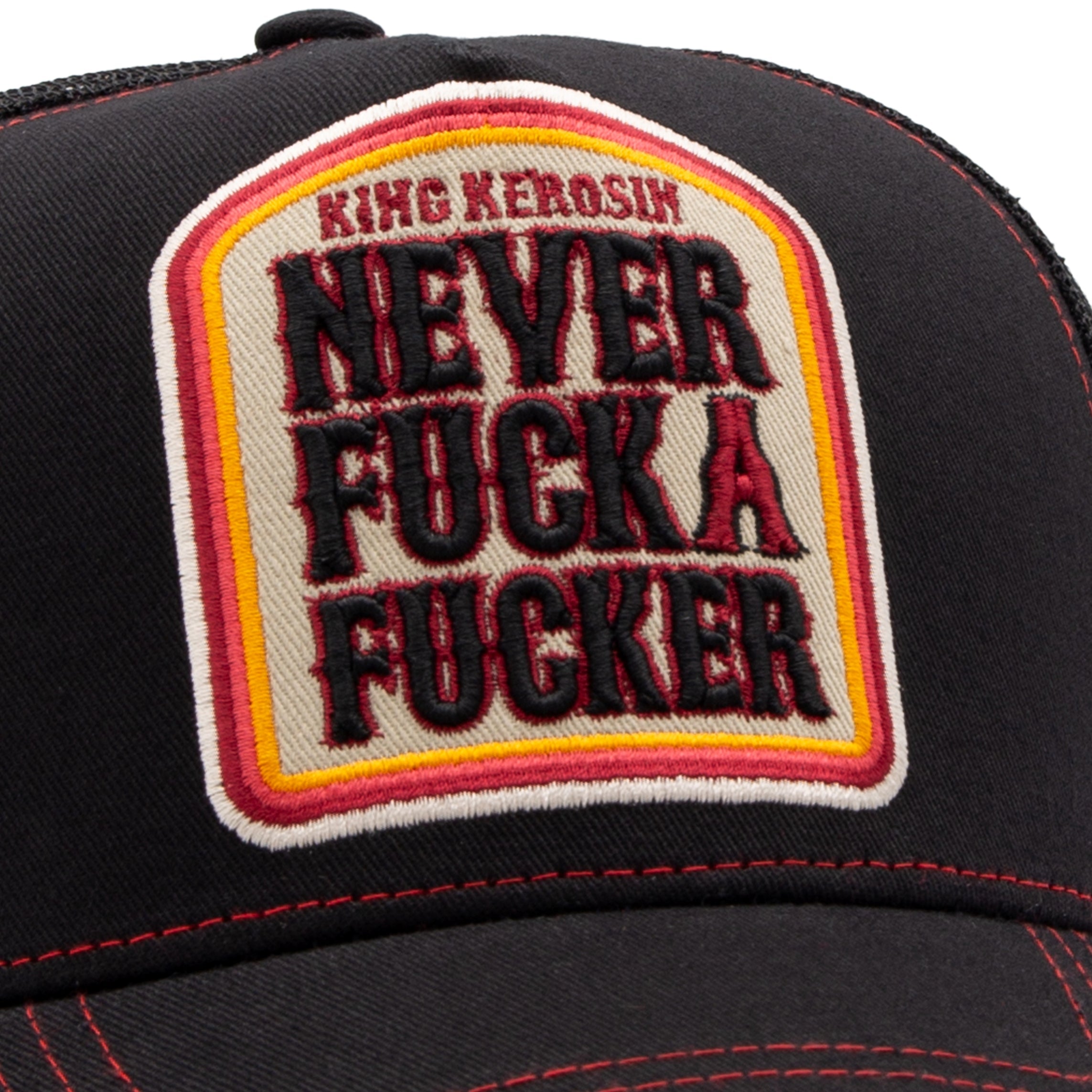 Trucker Cap mit Statement - Patch 'Never Fuck A Fucker' in Schwarz Trucker Cap von King Kerosin