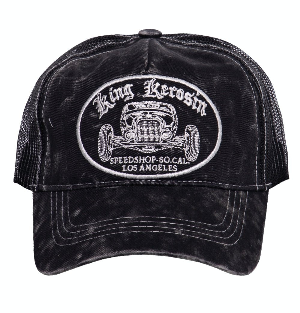 Trucker Cap mit Stickerei in der Front und Enzymwash «Speedshop SoCal» Trucker Cap von King Kerosin