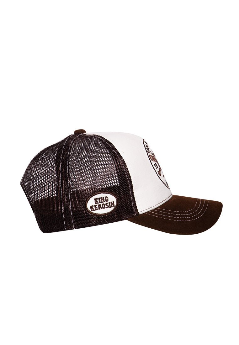 Trucker Cap mit Stickereien und Schirm in Samt - Optik «San Antonio Wolves» Trucker Cap von King Kerosin