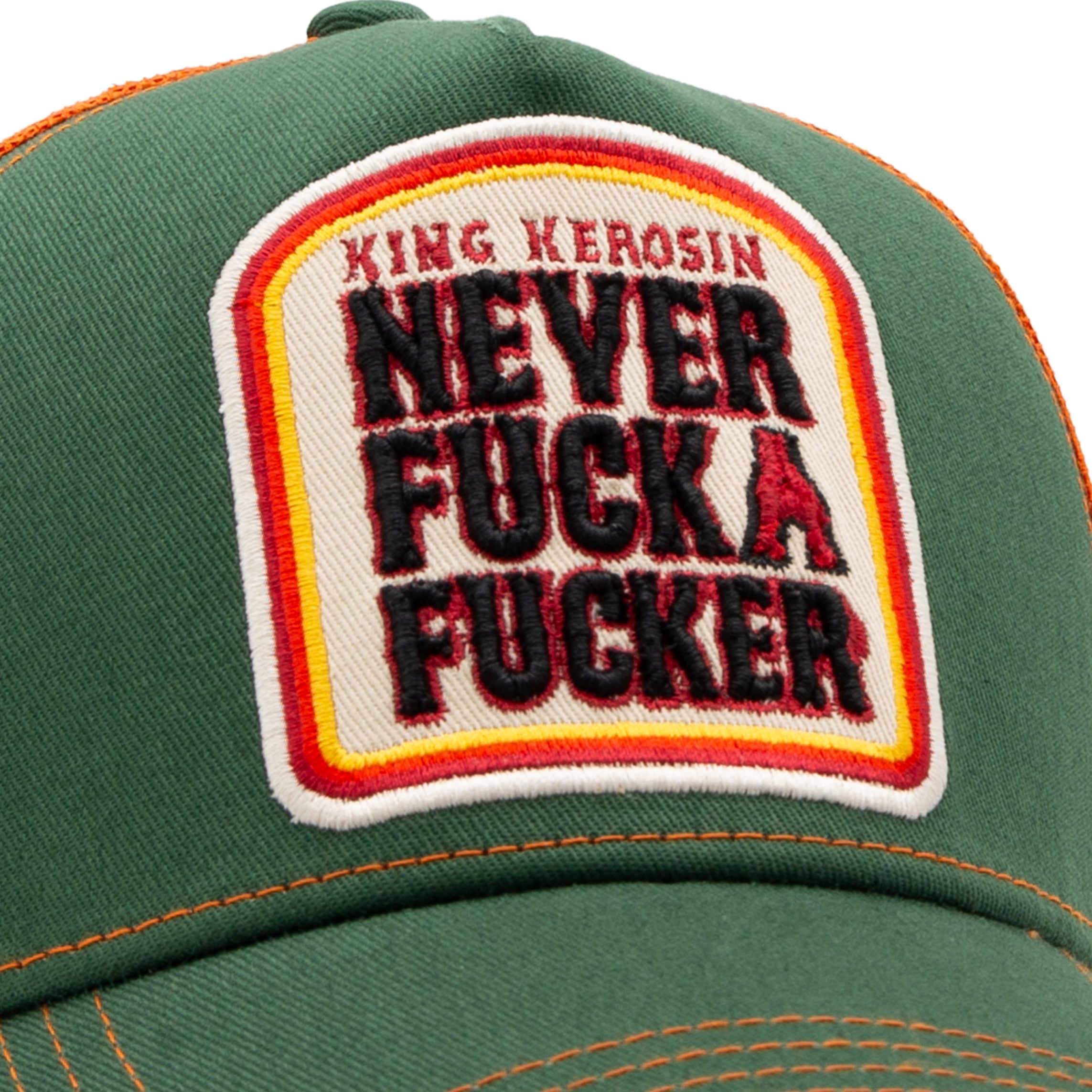 Trucker Cap 'Never Fuck A Fucker' in Grün Trucker Cap von King Kerosin