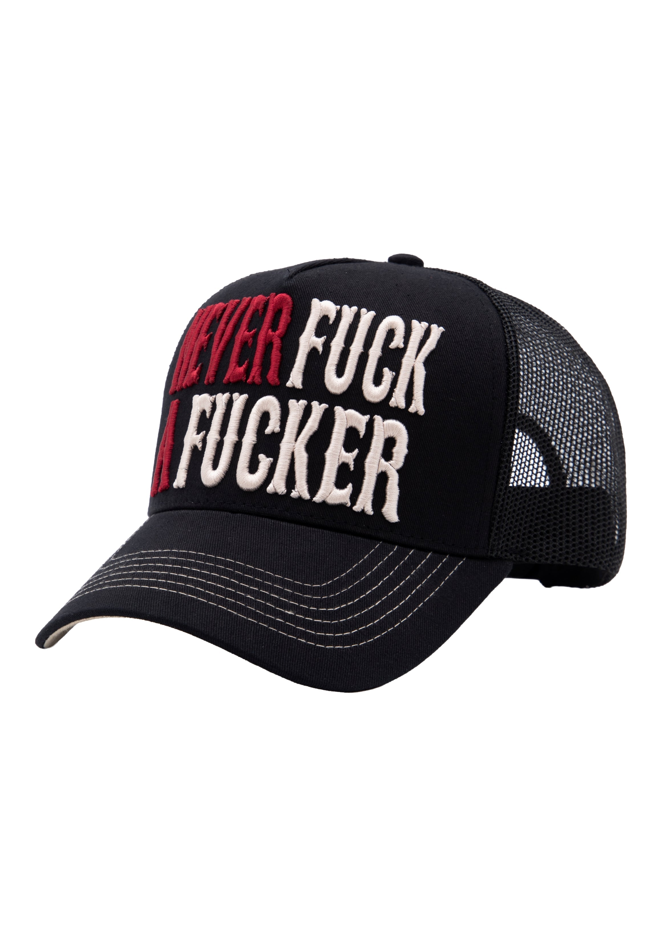 Trucker Cap 'Never Fuck a Fucker' in Schwarz Trucker Cap von King Kerosin